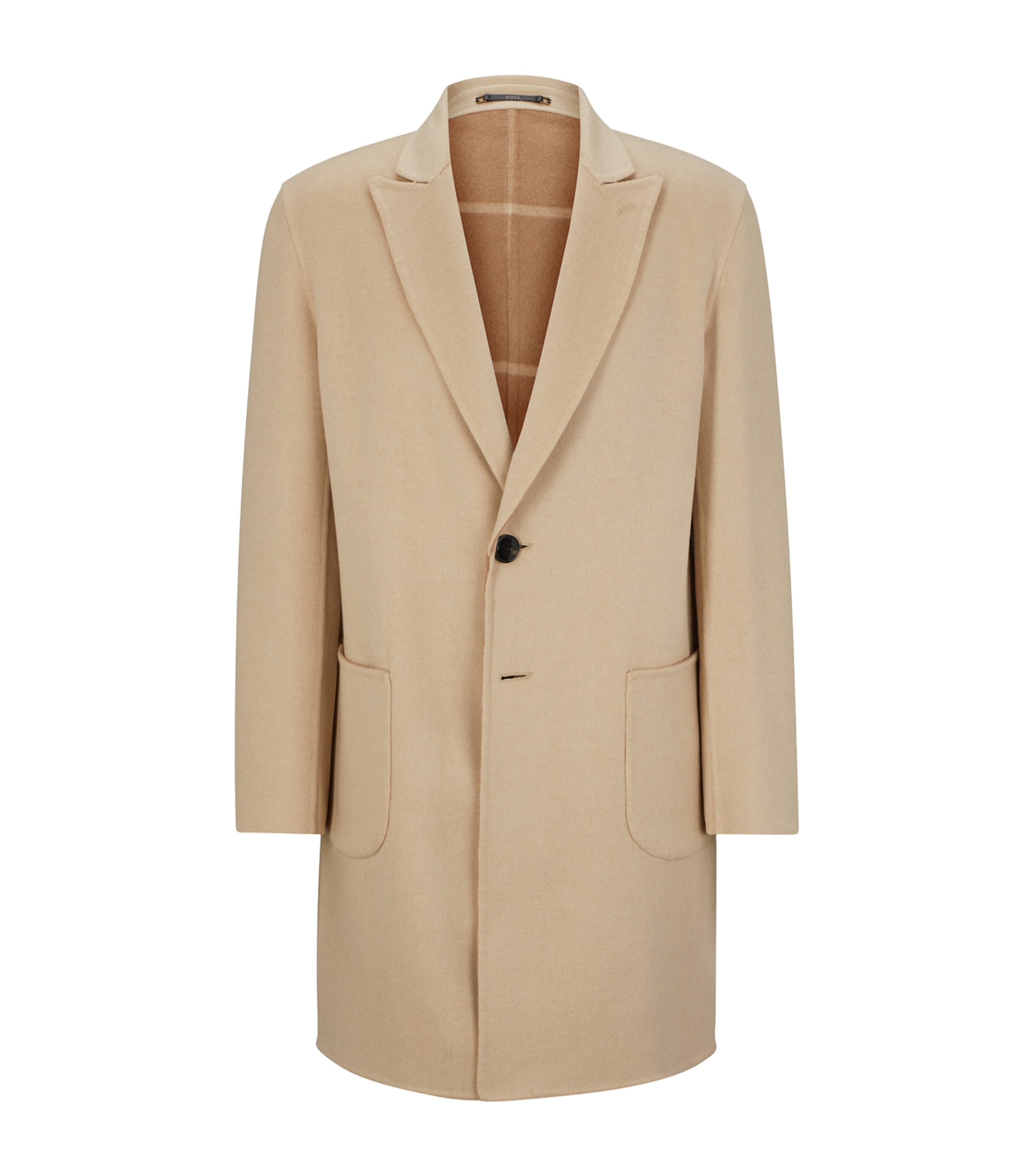 Hugo Boss Camel Hair Overcoat In Beige