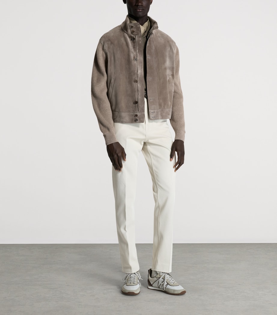 Dunhill Mens Cashmere-Leather Bomber Jacket Image 2