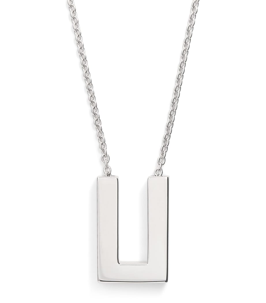 Rhodium-Plated Sterling Silver Square Pendent Necklace S925 Image 1