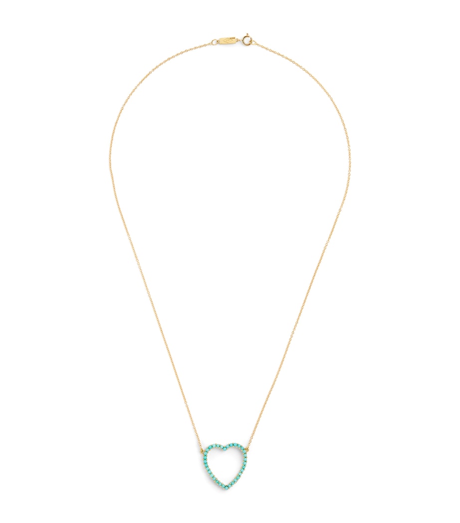 Yellow Gold and Turquoise Open Heart Necklace YELLOW GOLD Image 1