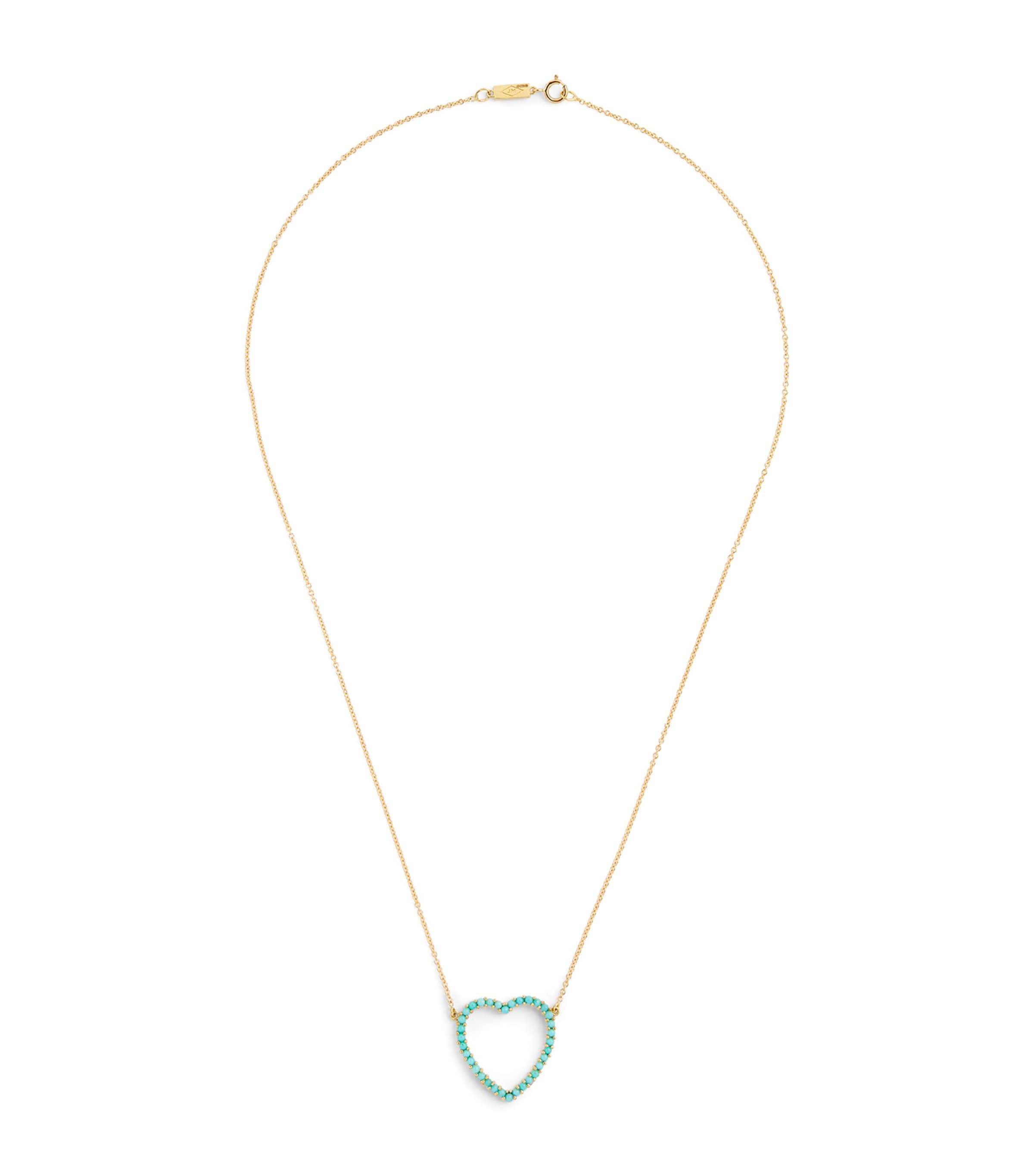 Jennifer Meyer Yellow Gold and Turquoise Open Heart Necklace