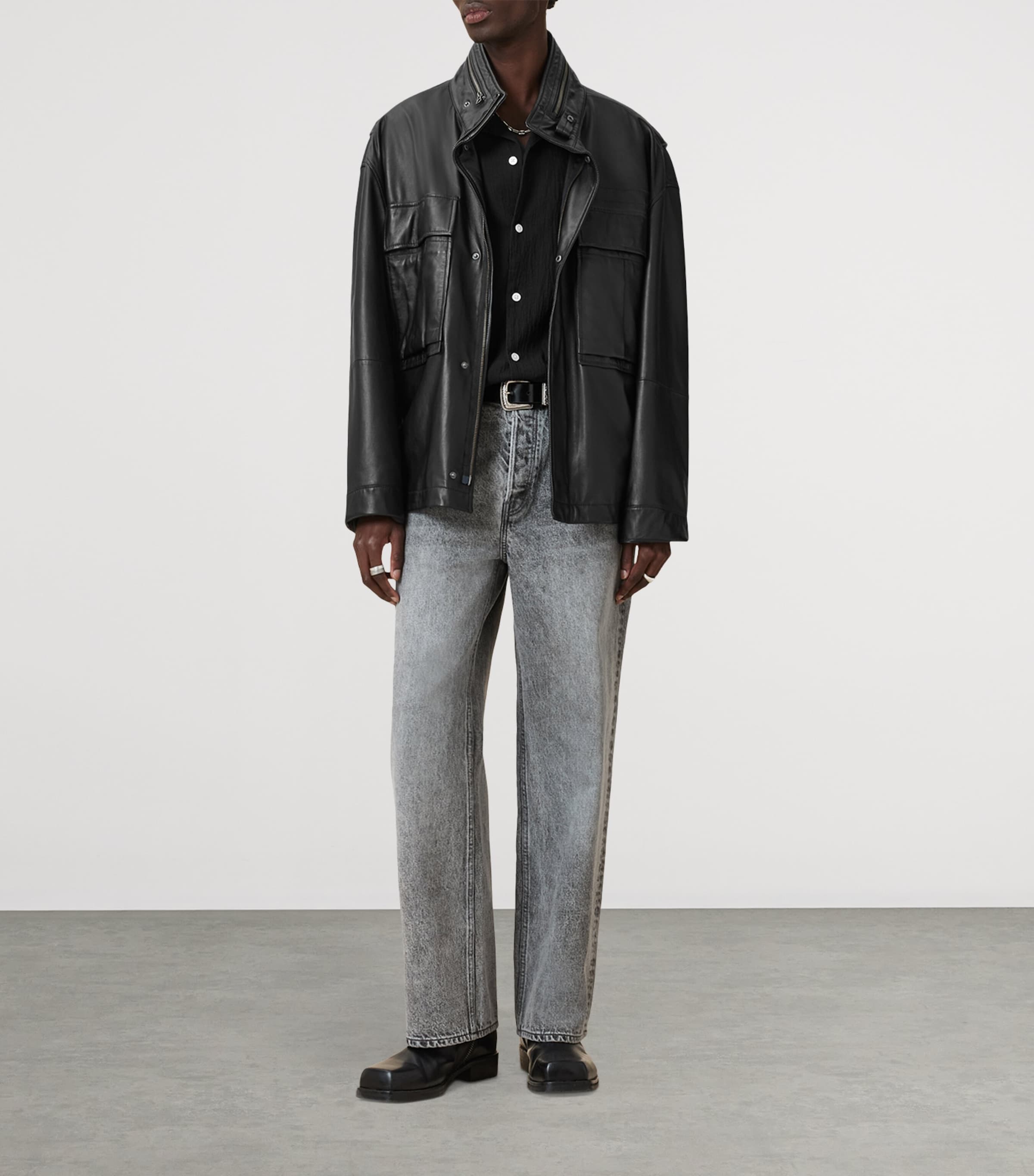 Halton Leather Jacket BLACK Image 8