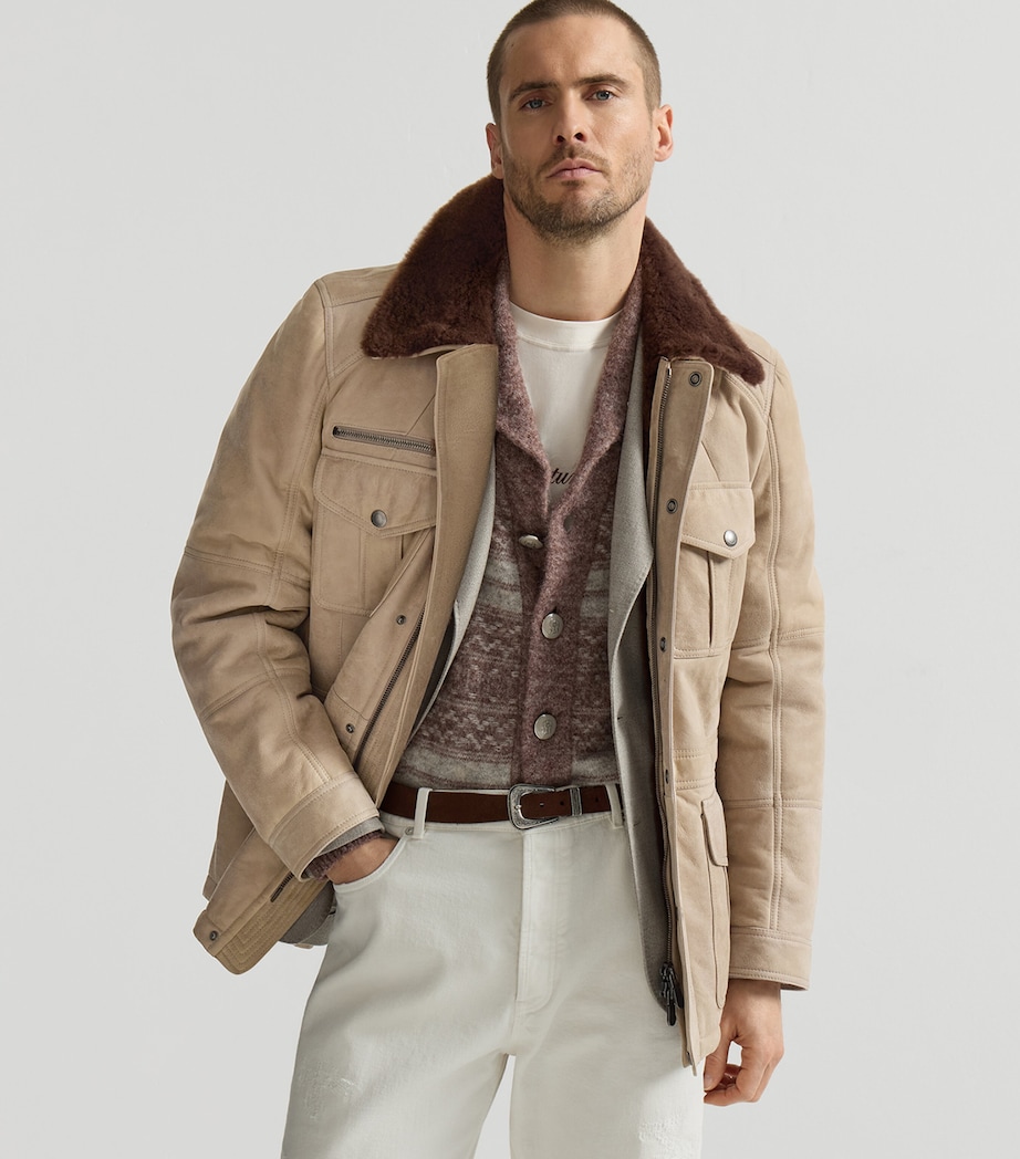 Brunello Cucinelli Mens Waxed Shearling Safari Jacket Image 2