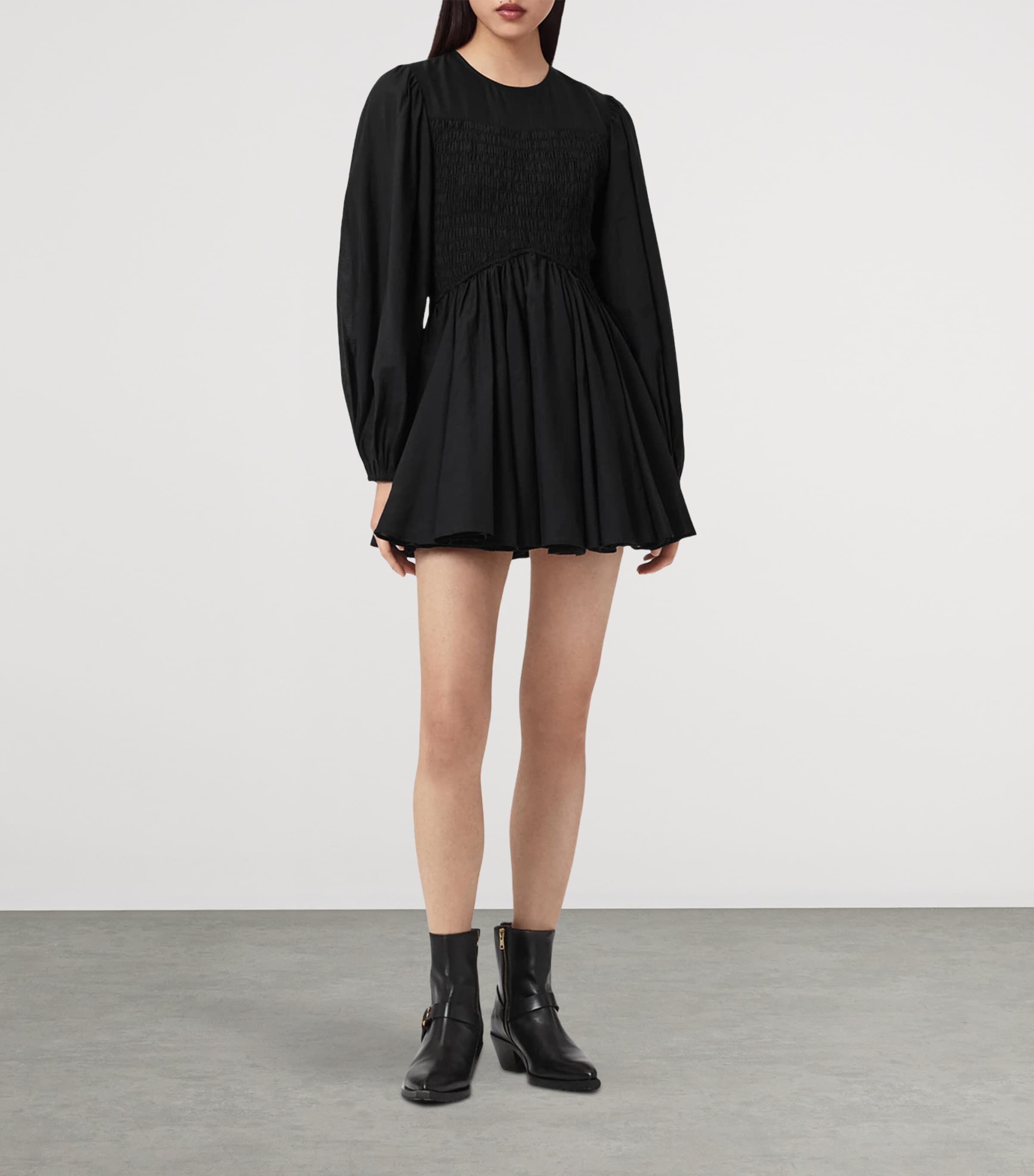 AllSaints Womens Organic Cotton-Blend Chia Mini Dress Black Image 2