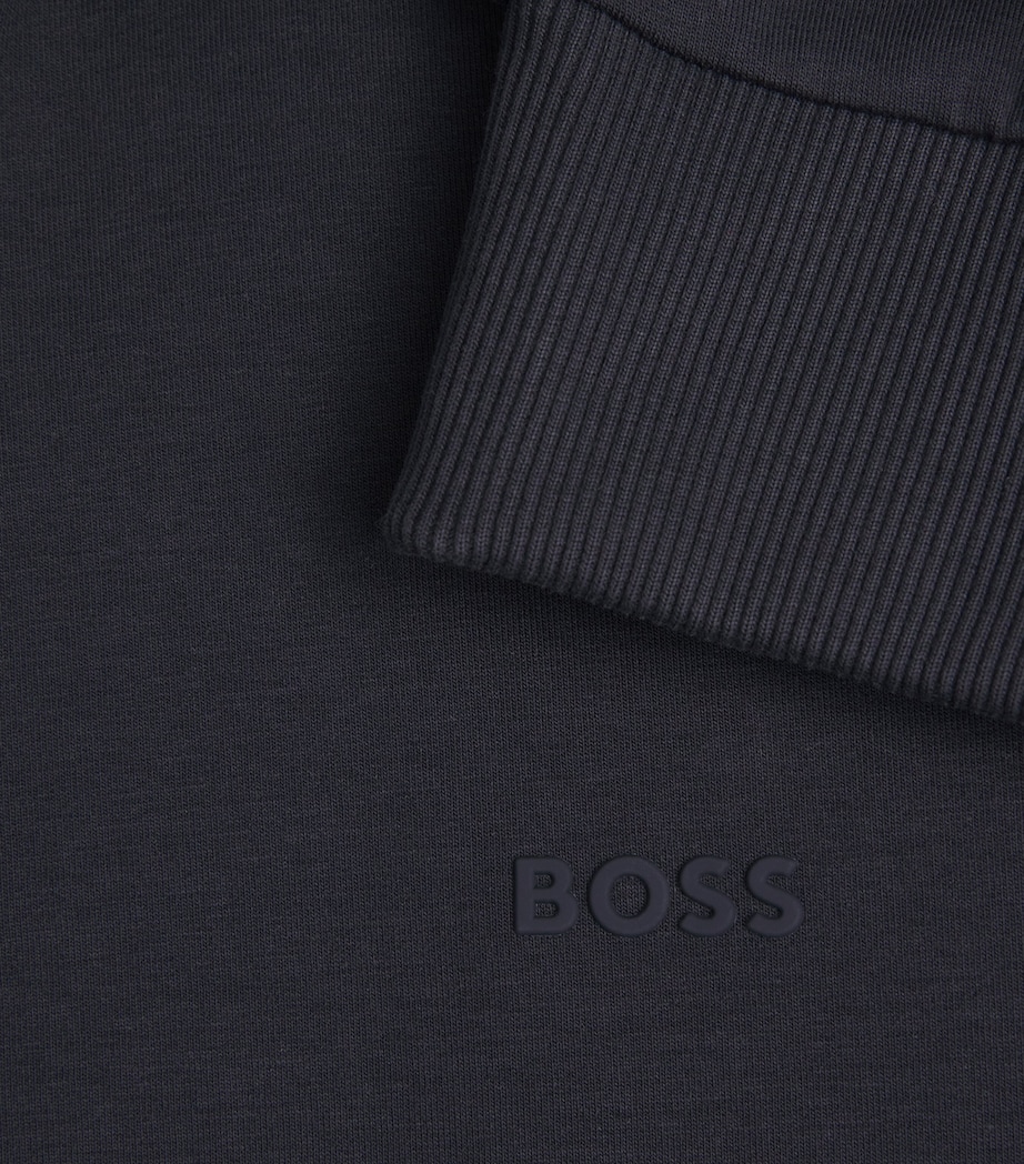 BOSS Mens Stretch-Cotton Zip-Up Sweatshirt Dark Blue Image 6