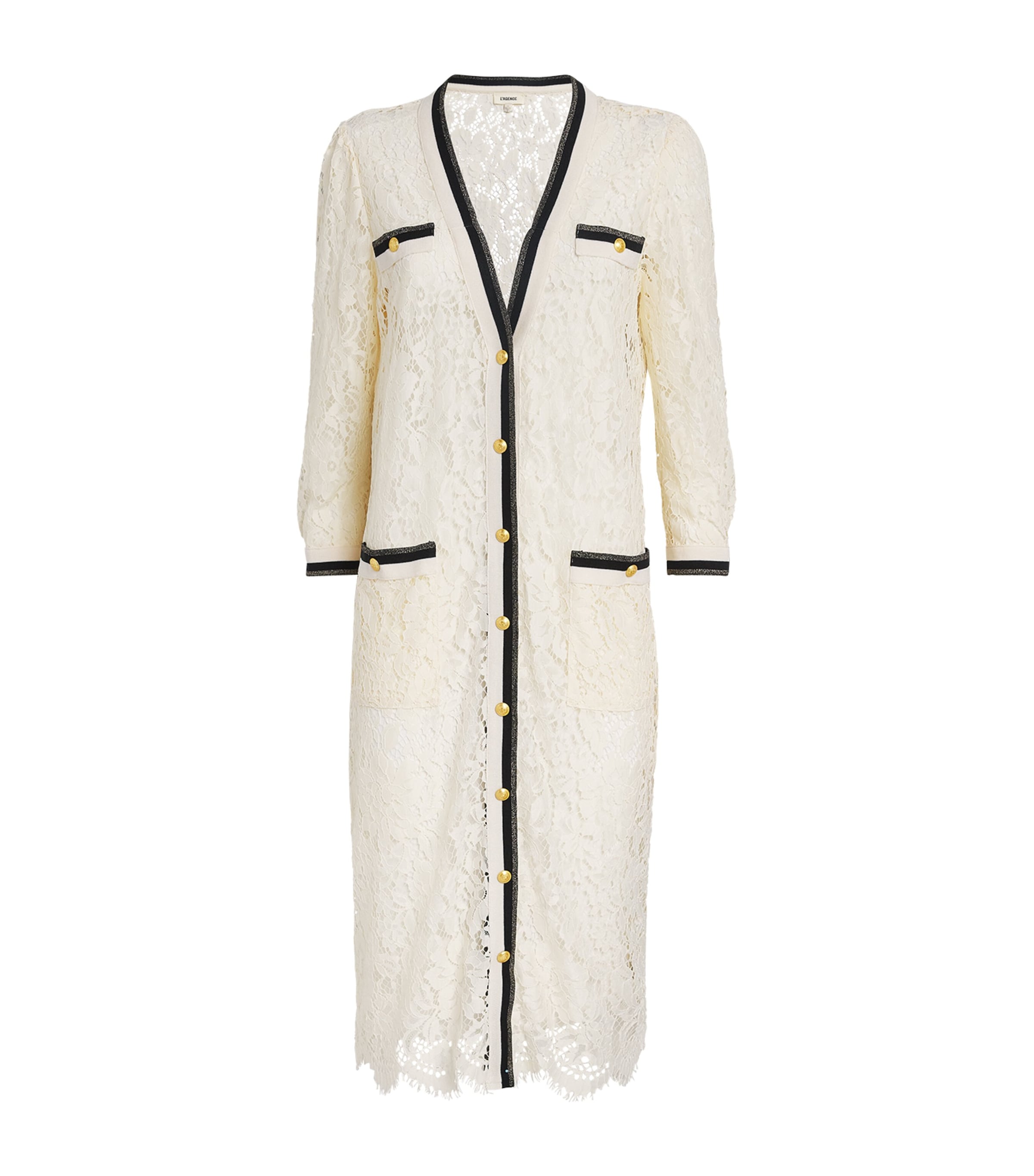 L Agence Lace Whisper Longline Cardigan In Neutral