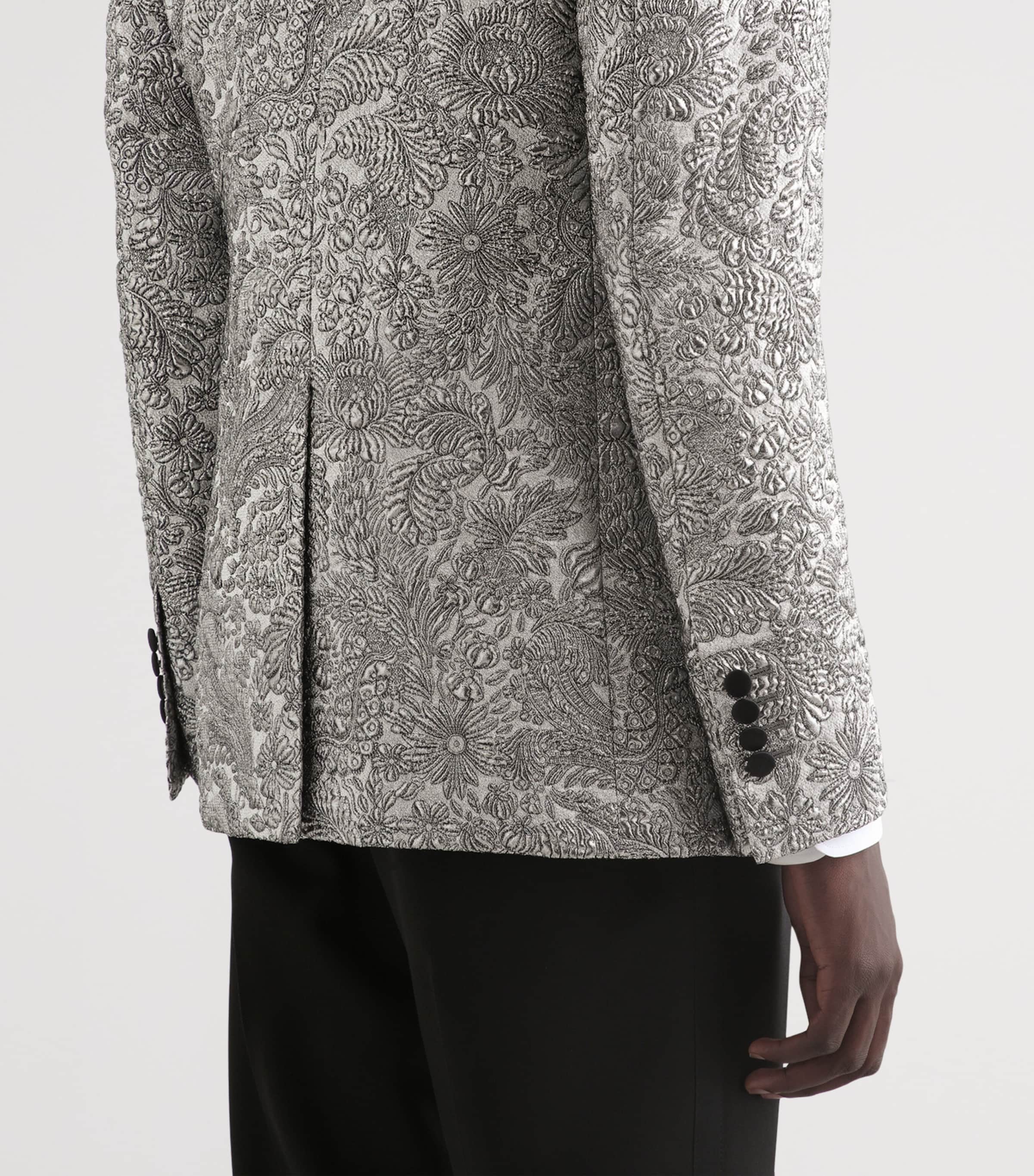Dolce&Gabbana Mens Floral Lamé Blazer Silver Image 5