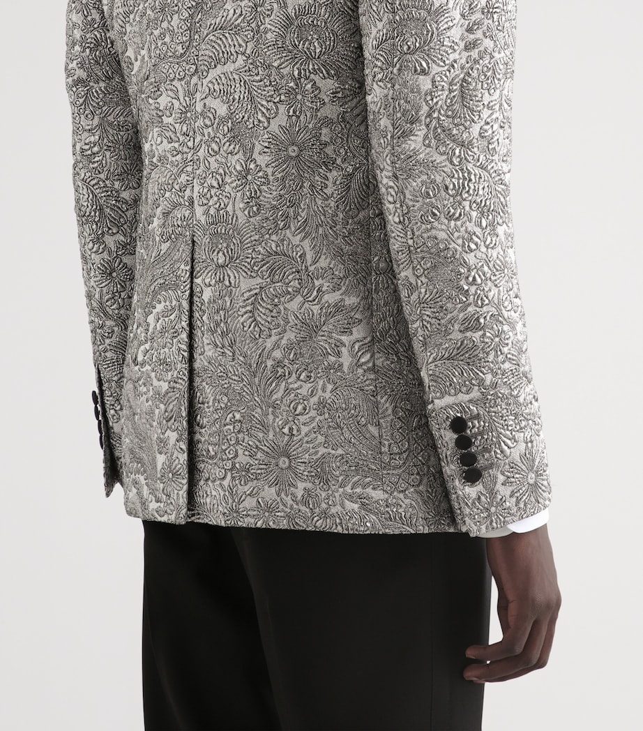 Dolce&Gabbana Mens Floral Lamé Blazer Silver Image 5