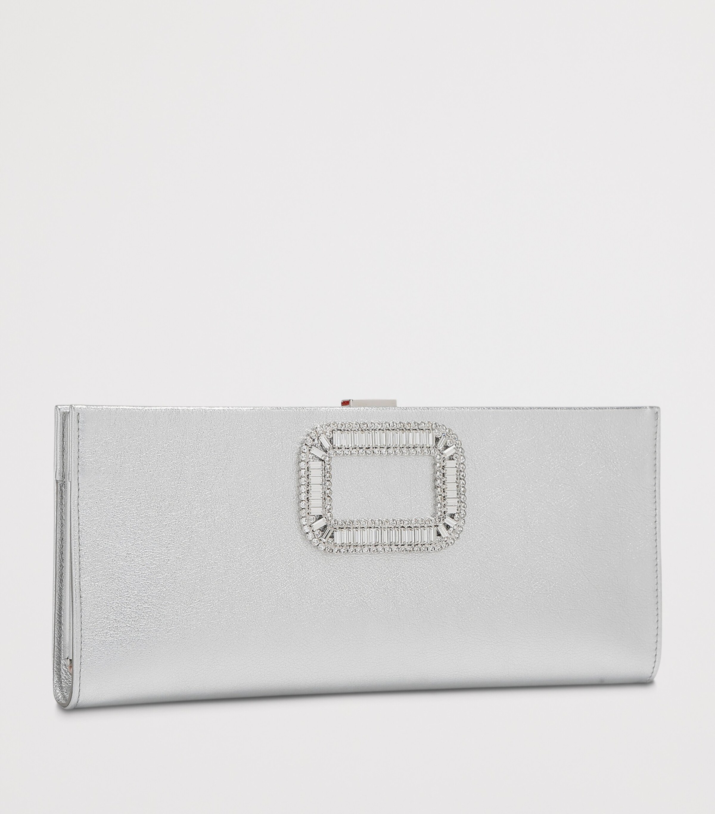 Roger Vivier Small Metallic Leather Pilgrim Clutch Bag Silver Image 4