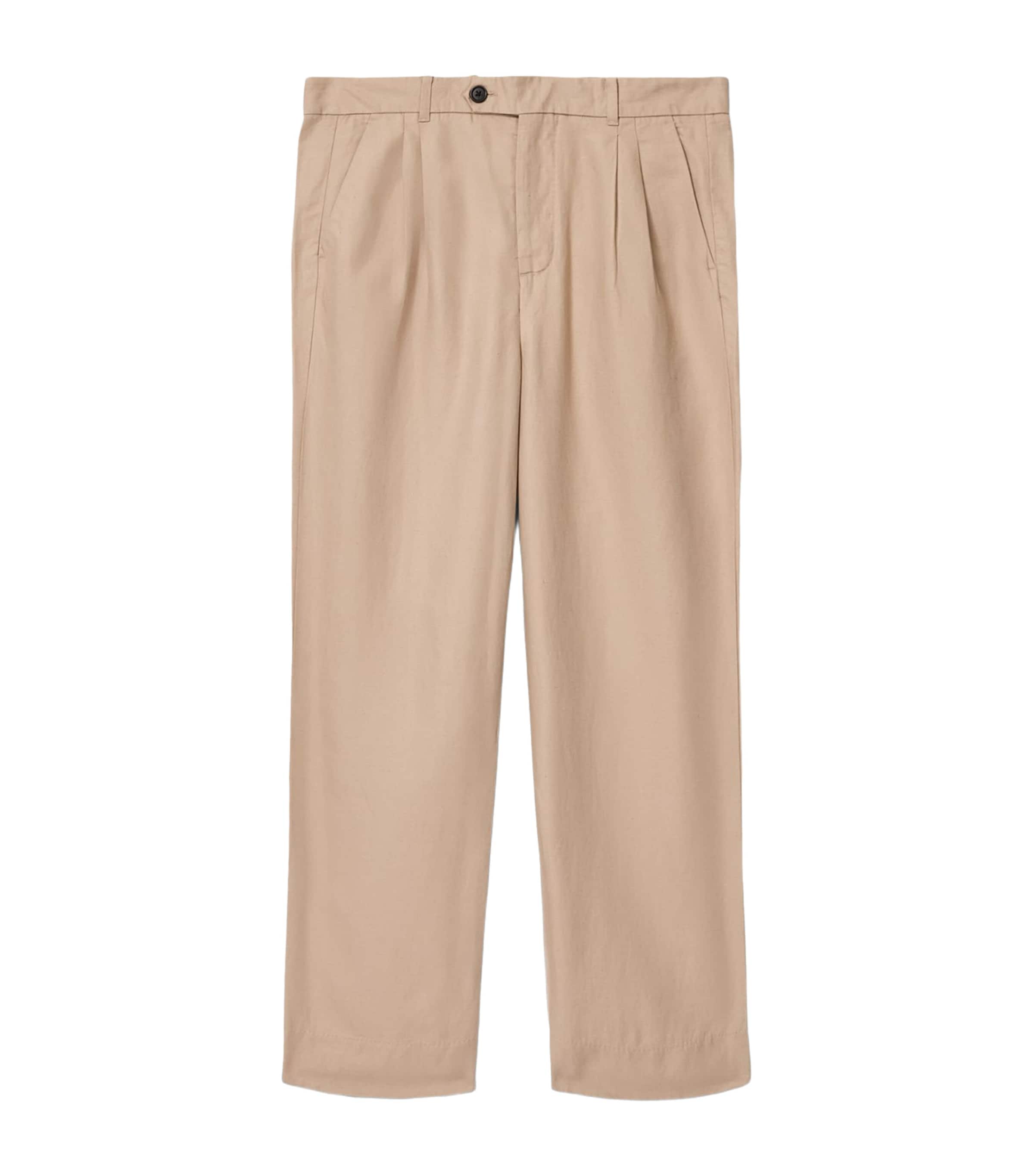AllSaints Mens Cotton Pleated Roland Trousers Nutmeg Brown Image 1