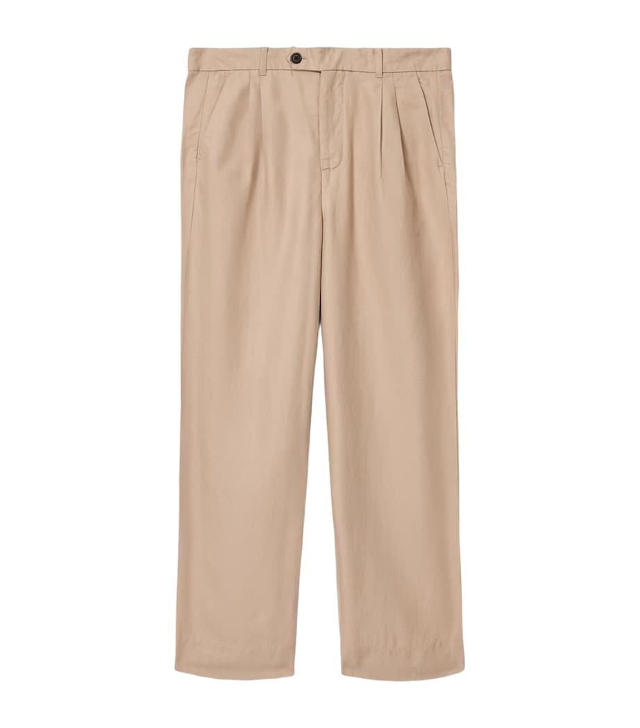 AllSaints Mens Cotton Pleated Roland Trousers Nutmeg Brown Image 1