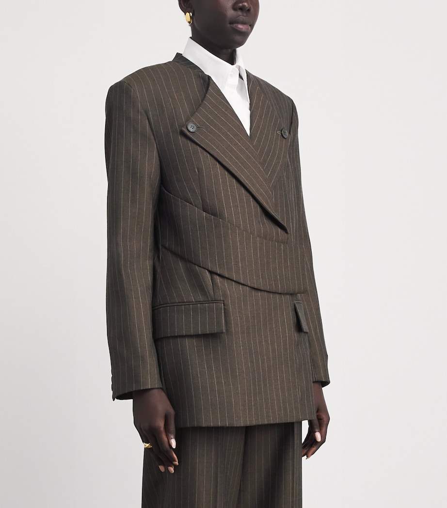 Laura Pitharas Brown Wool Pinstripe Wrap Blazer | Harrods DE