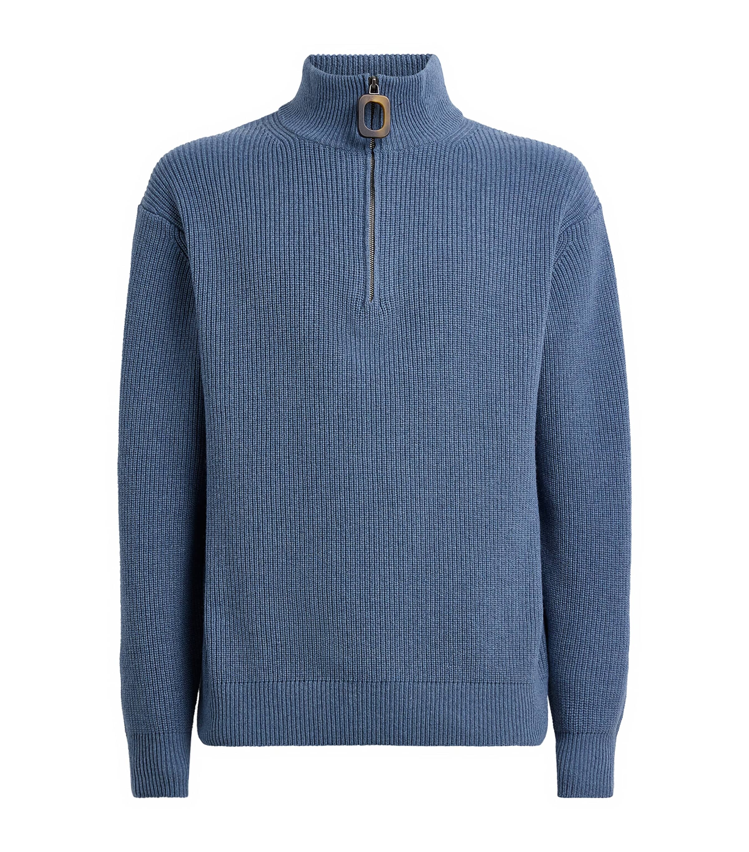 JW Anderson Mens Wool-Cotton Half-Zip Sweater Smoke Blue Image 1
