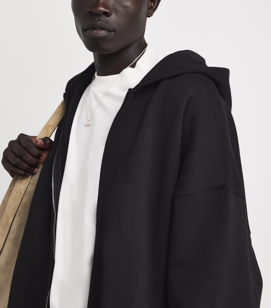 Cotton Initial Boxy Zip Hoodie BLACK Image 6