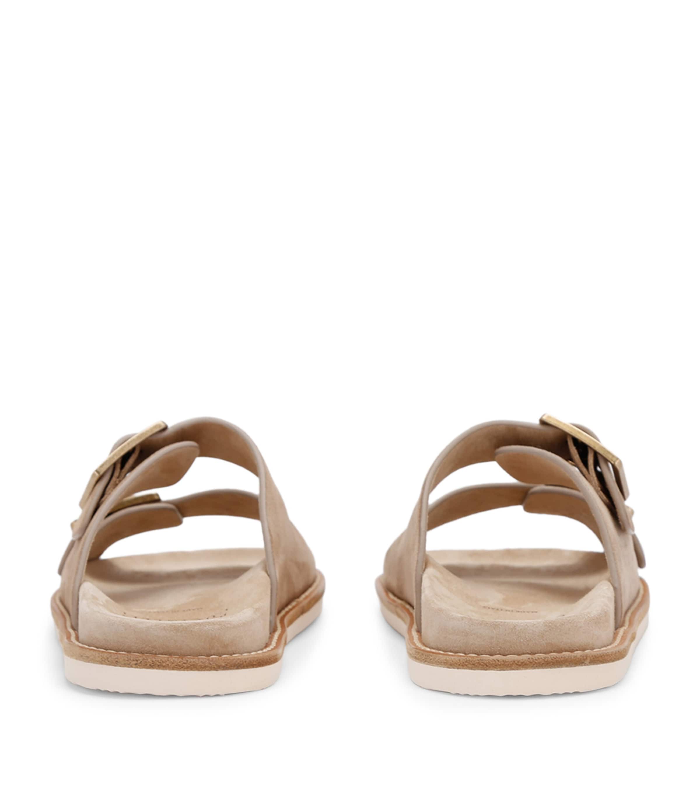 Brunello Cucinelli Suede Double-Strap Sandals Beige Comb Image 2