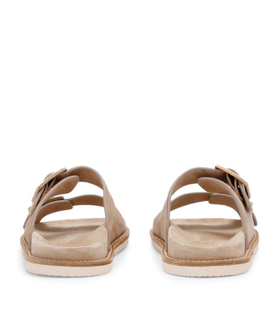 Brunello Cucinelli Suede Double-Strap Sandals Beige Comb Image 2