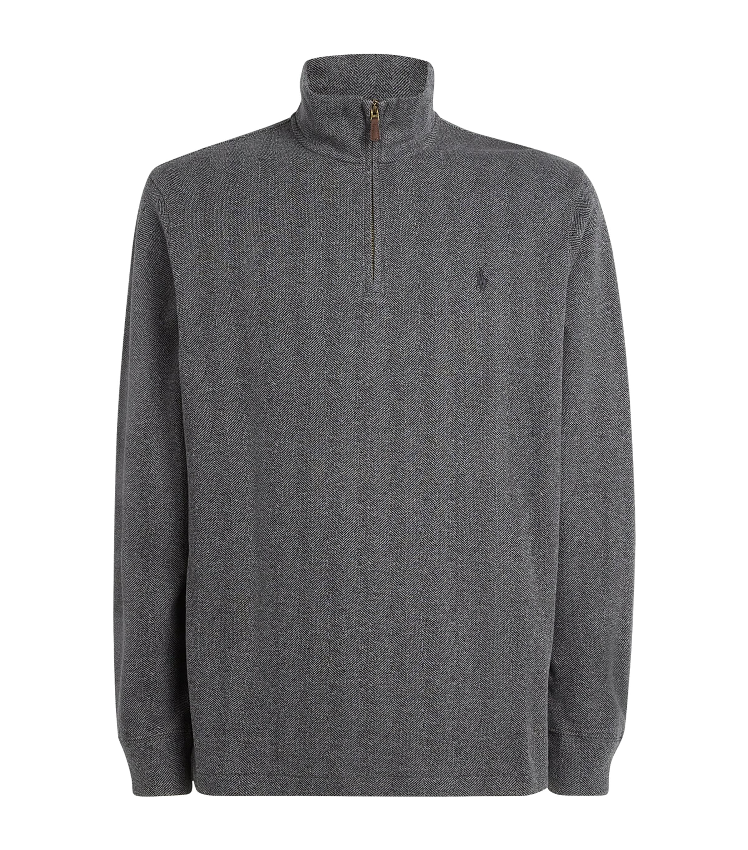 Polo Ralph Lauren Cotton Heringbone Quarter-zip Sweatshirt In Gray