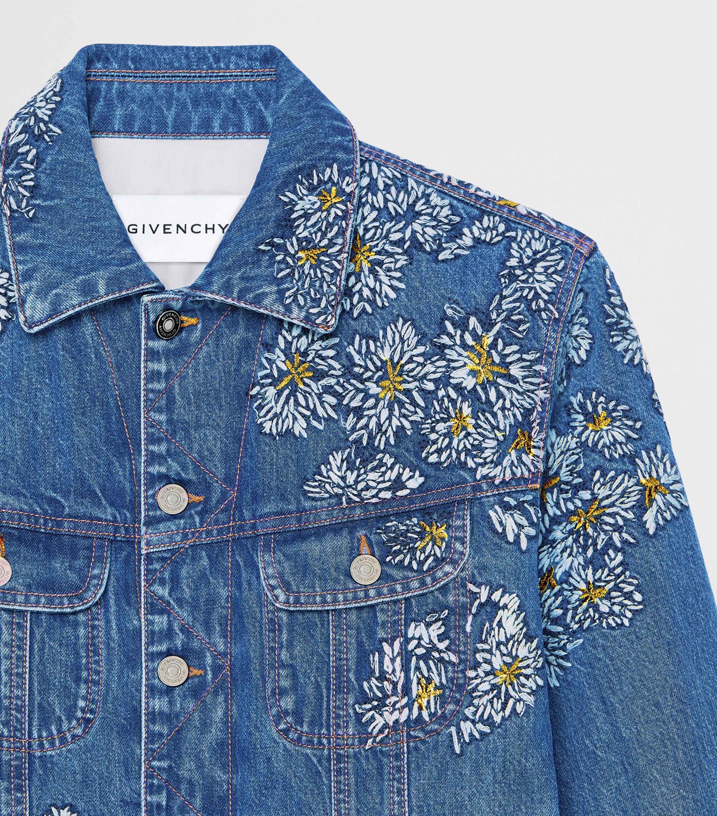 Givenchy Mens Floral Embroidered Denim Jacket Image 4