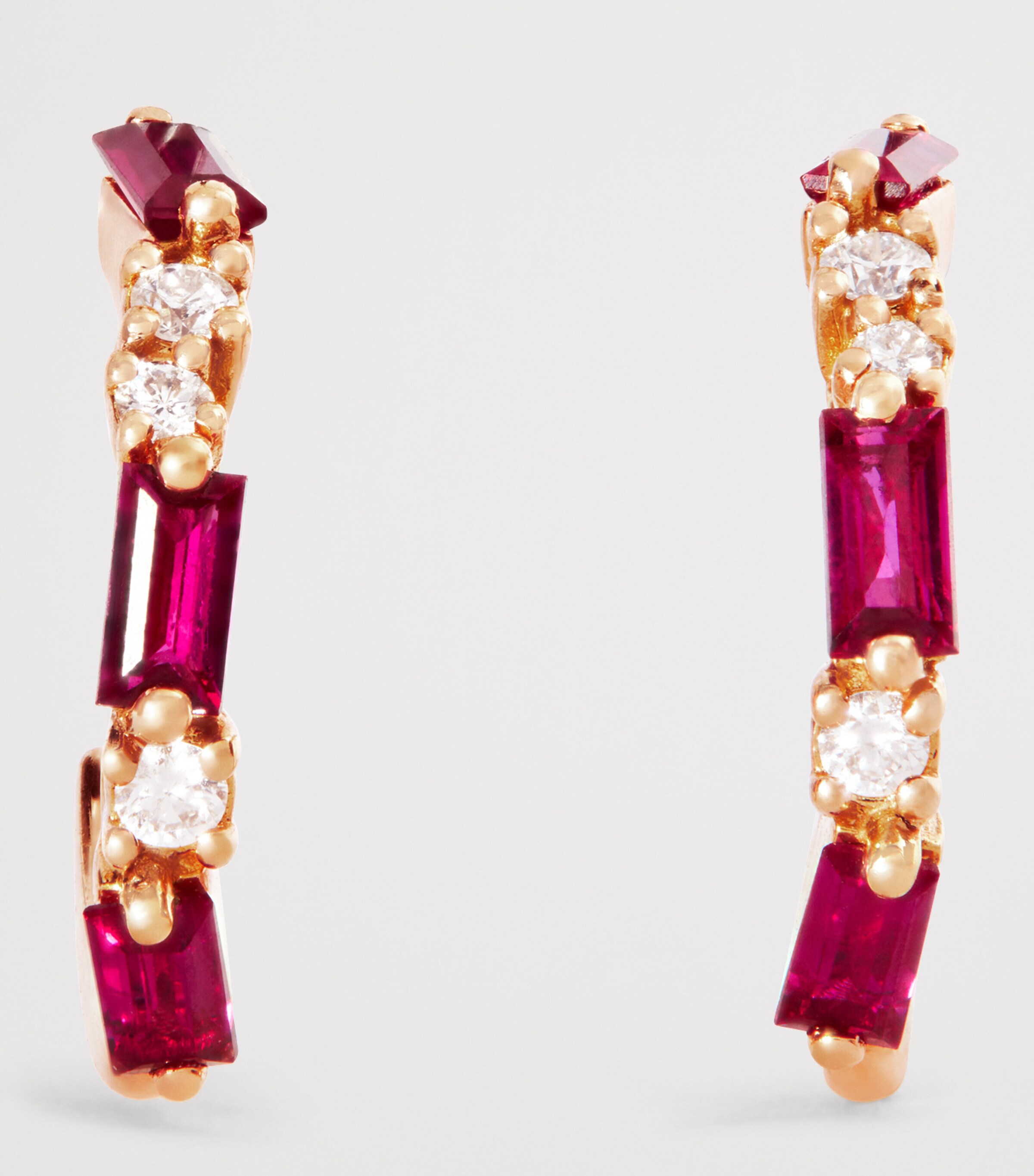 Suzanne Kalan Rose Gold, Ruby and Diamond Thin Mix Hoop Earrings Rg/ruby Image 3