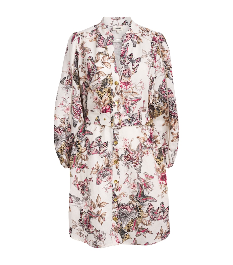 L'Agence Womens Linen-Blend Printed Kiersten Mini Dress Wht Mlti Lrg Btrfly Image 1