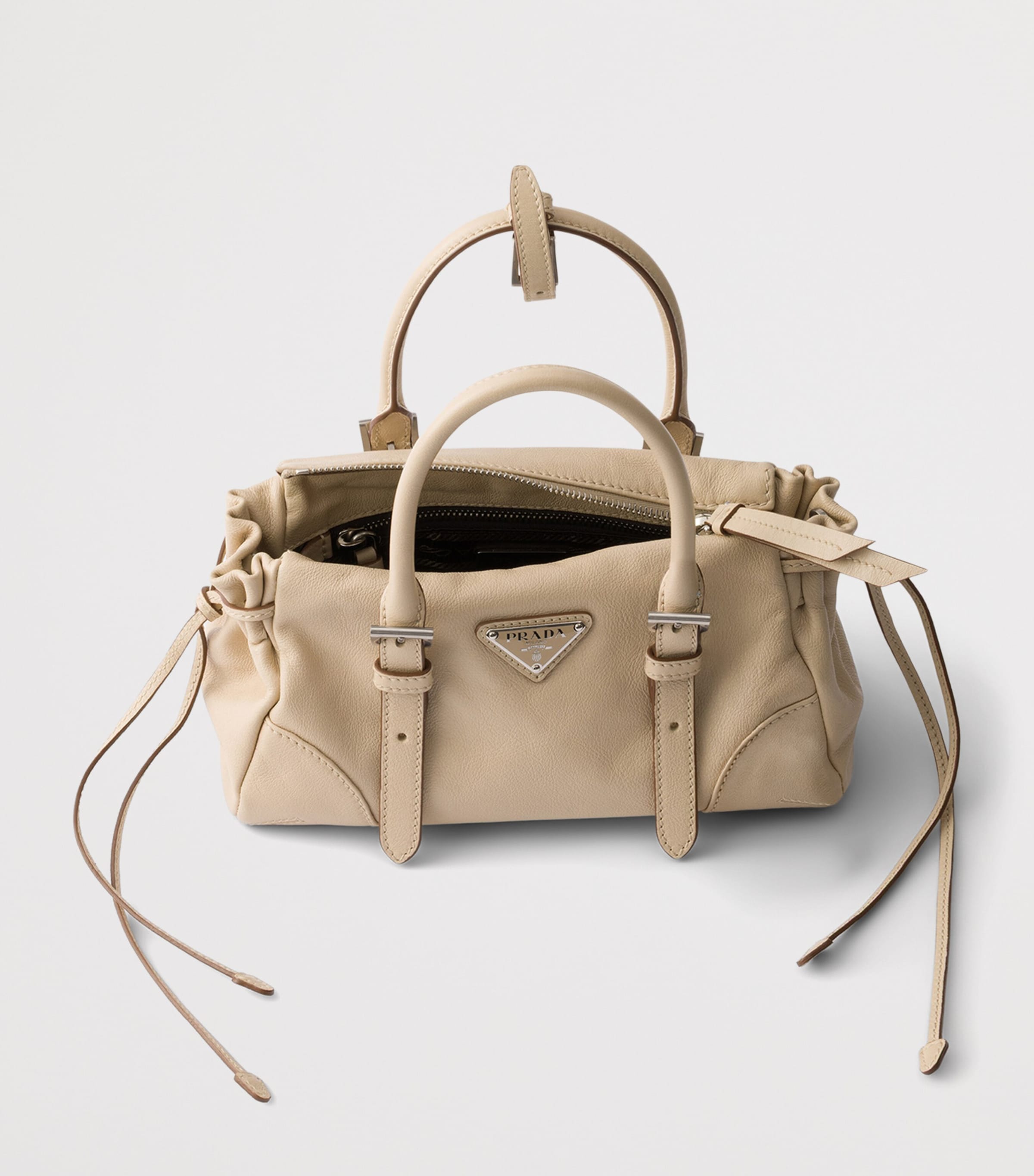 Prada Small Leather Karin Top-Handle Bag Neutral Image 4