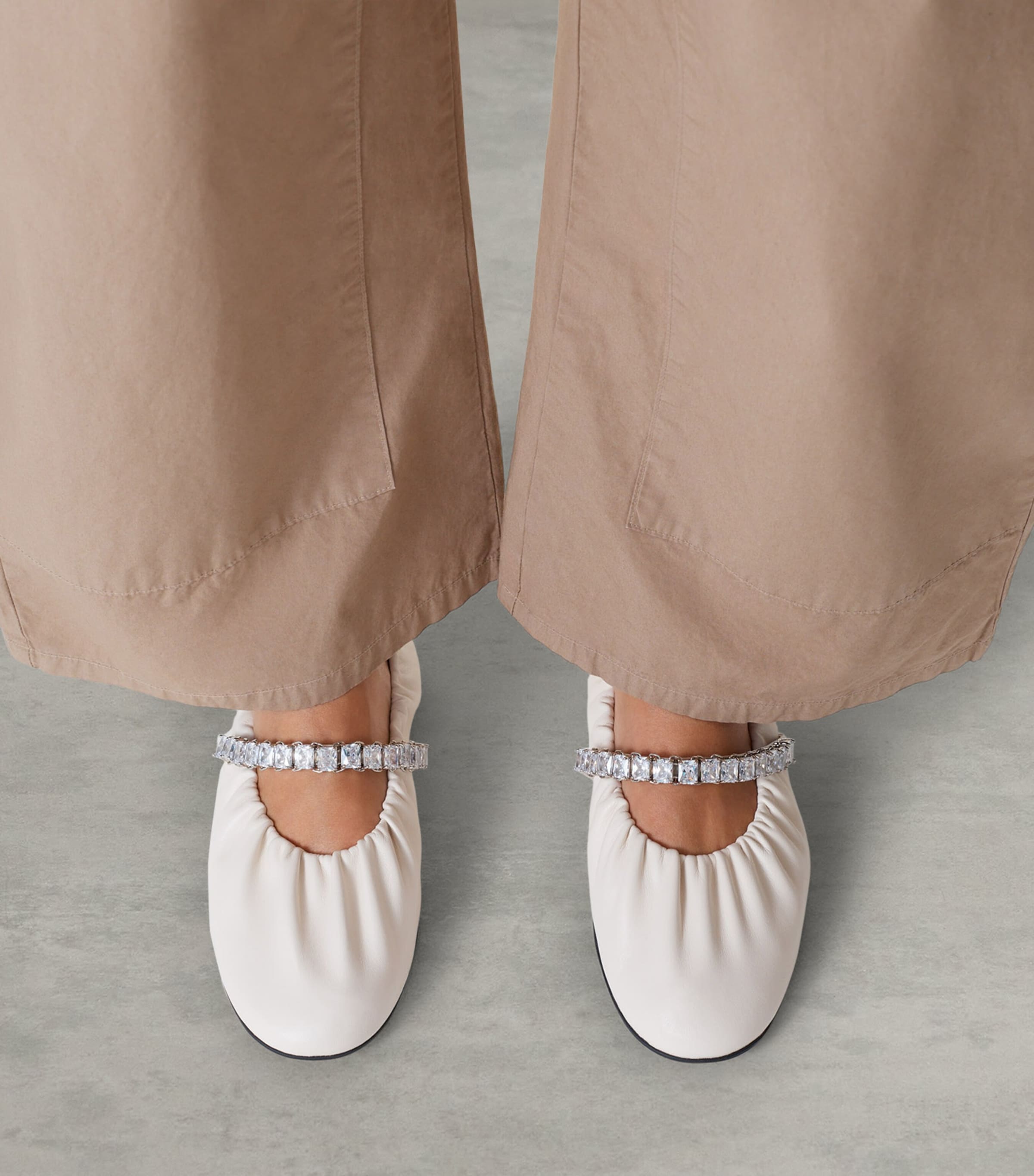 Jimmy Choo Jade Embellished Leather Ballet Flats X Latte/crystal Image 2