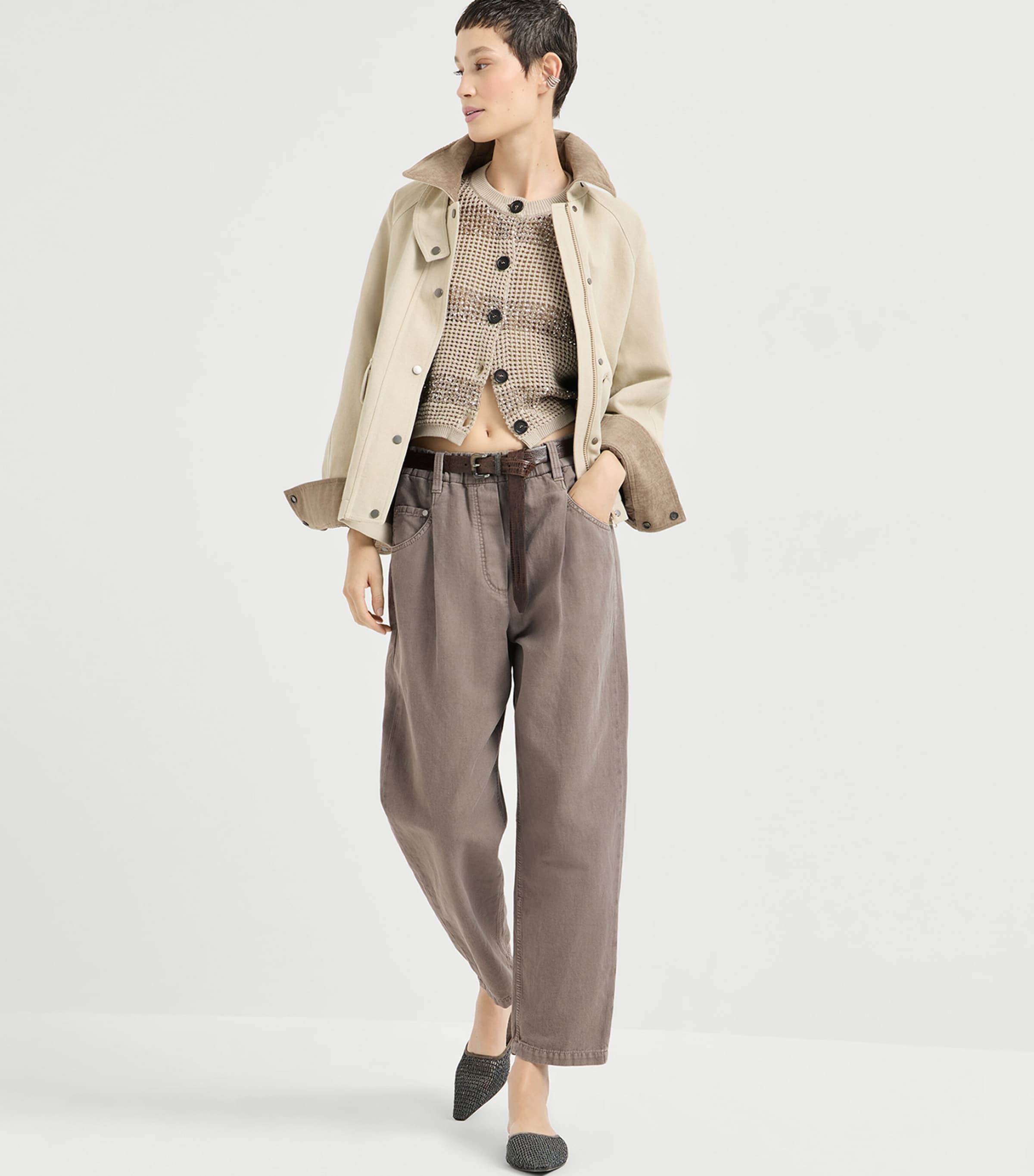 Brunello Cucinelli Brown Cotton-Linen Straight Trousers | Harrods DK