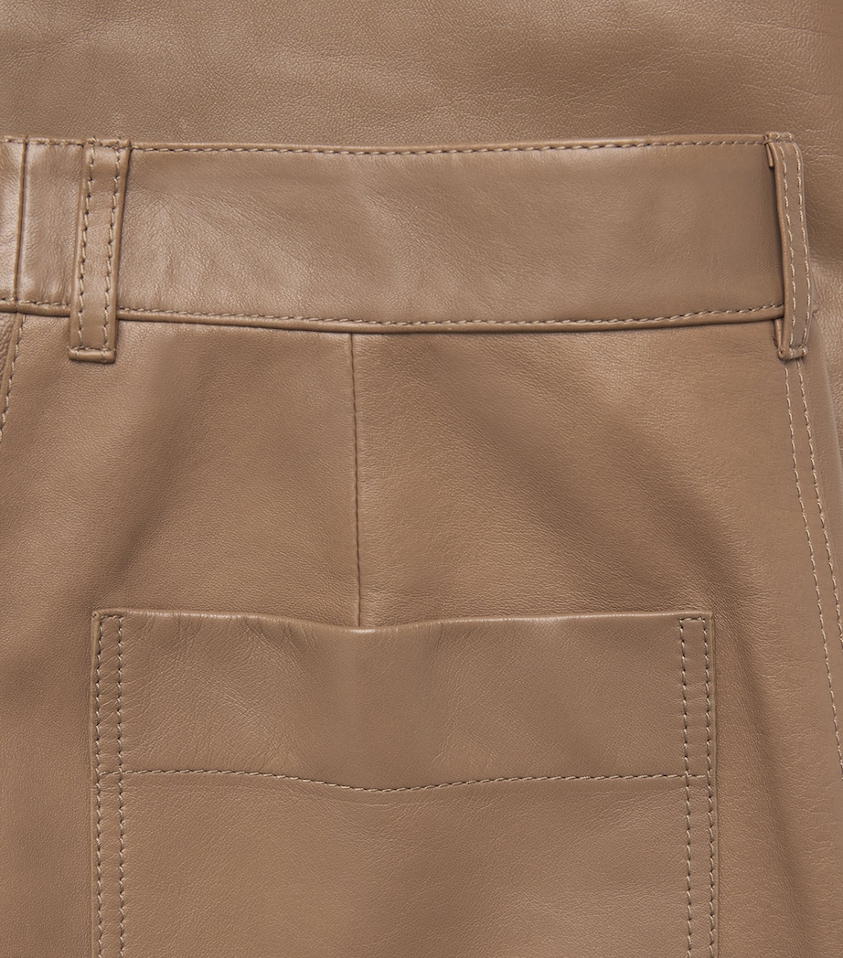 Lafayette 148 Womens Leather Straight Trousers Gncly Green Clay Image 6