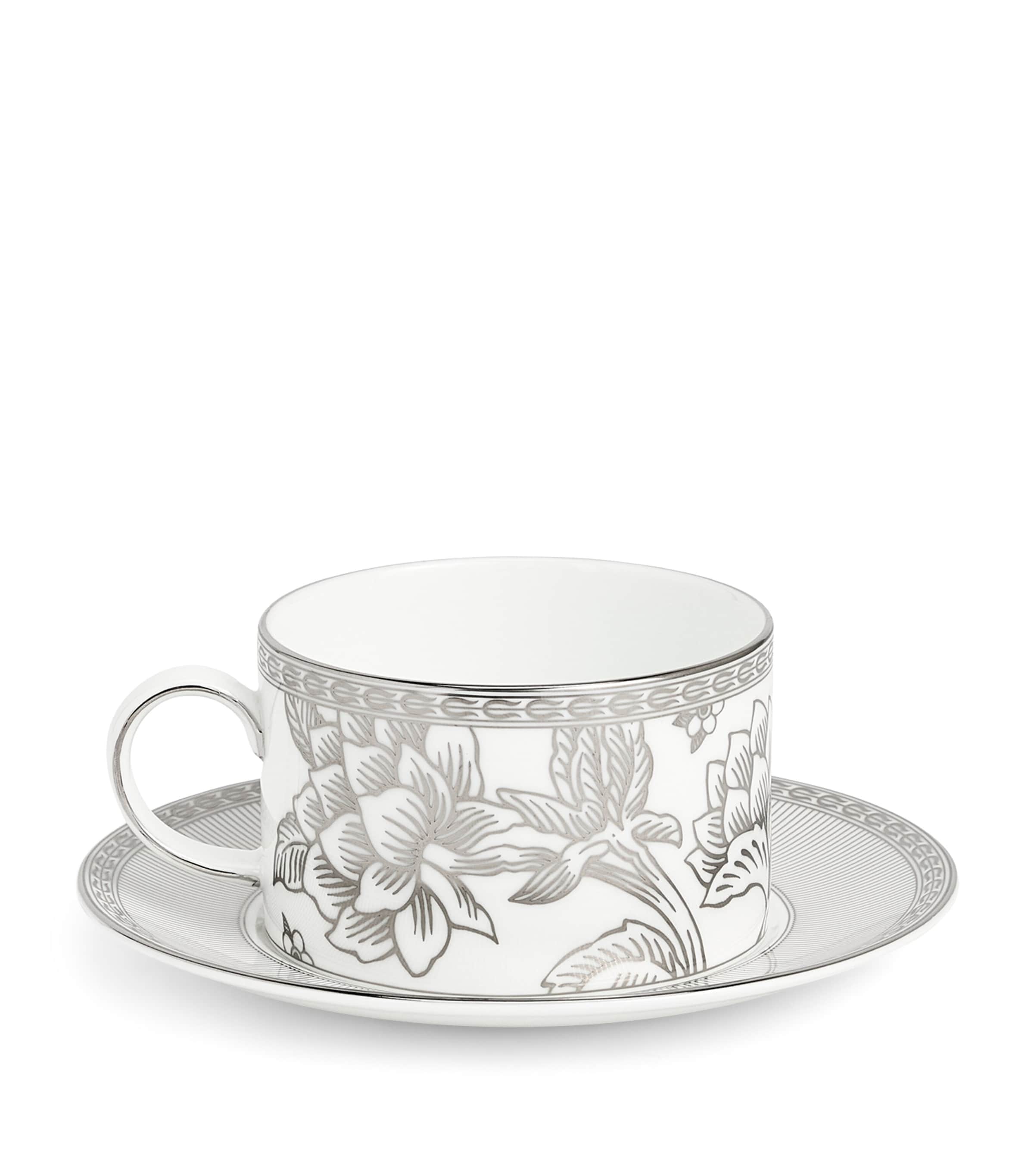 Bone China Silver Tonquin Teacup and Saucer SILVER Image 3