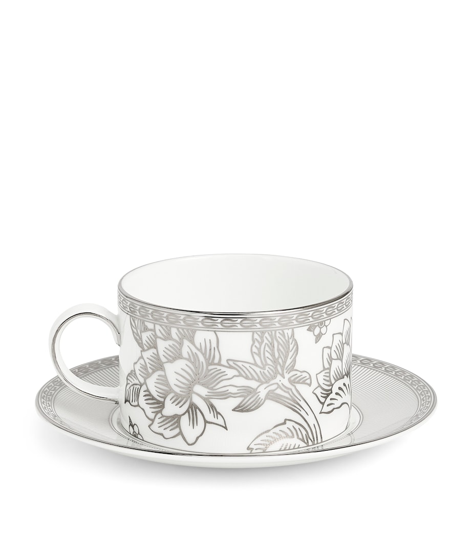 Bone China Silver Tonquin Teacup and Saucer SILVER Image 3