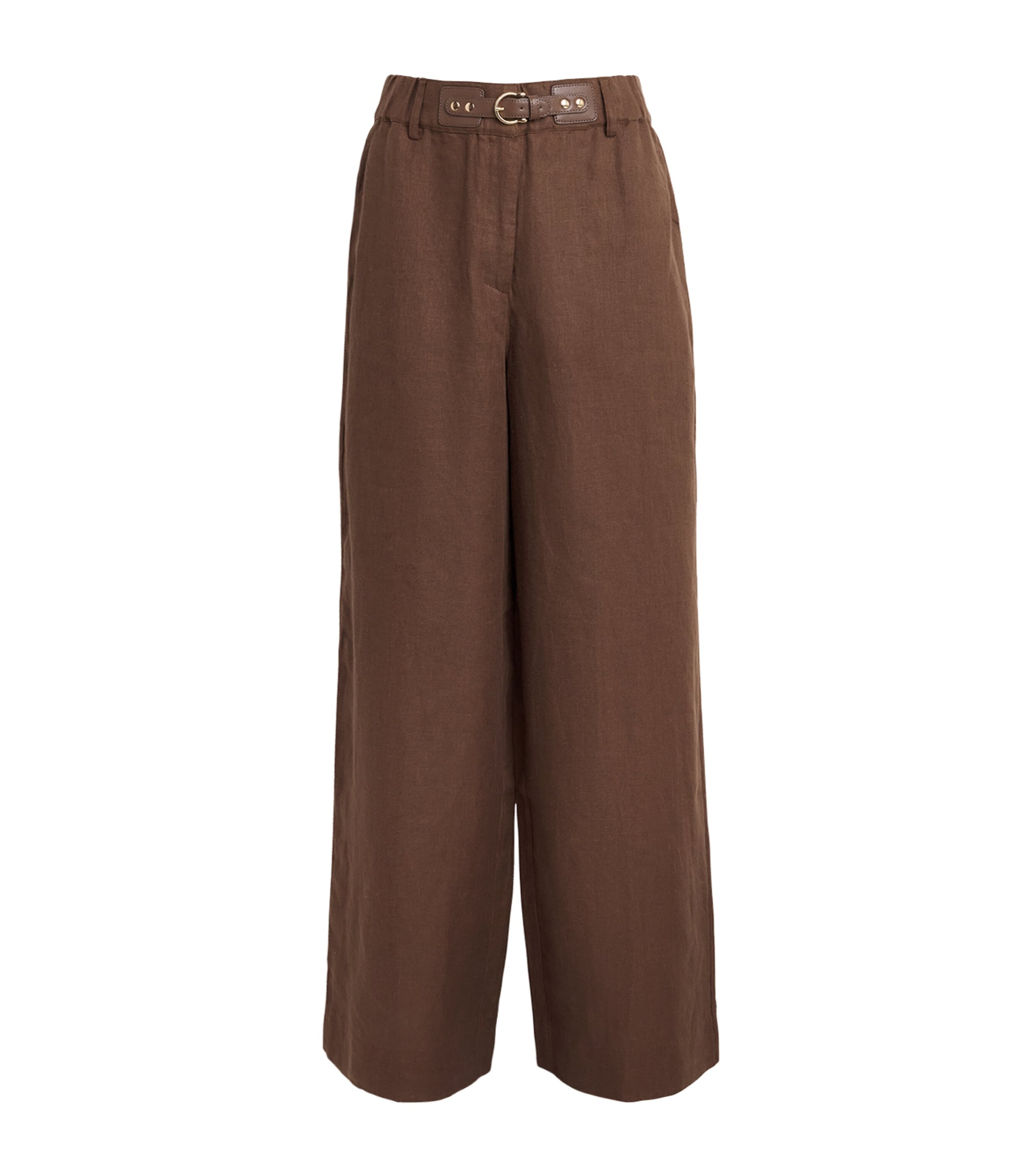 Maje Womens Linen Belted Trousers Brown Image 1