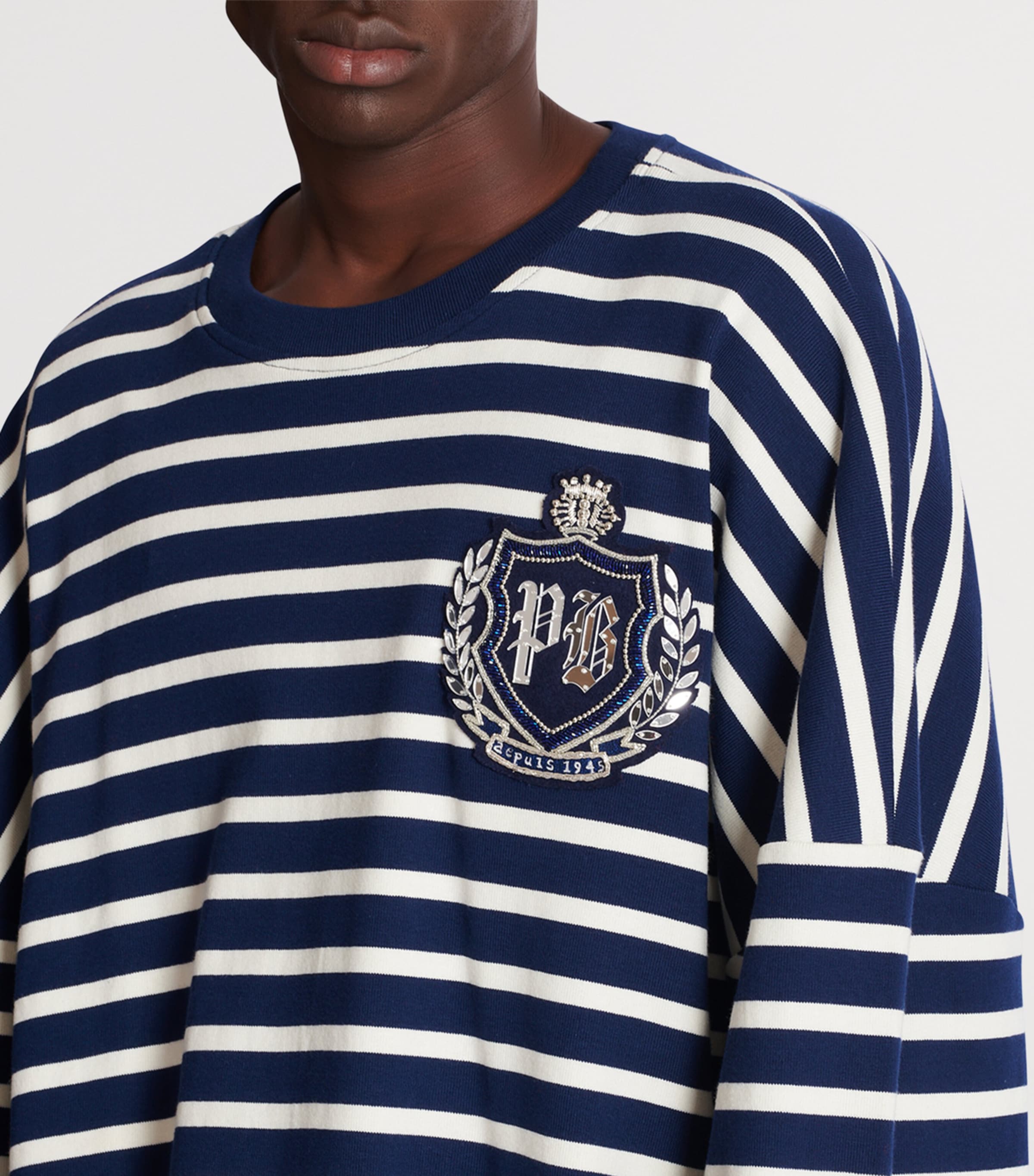 Cotton Striped College Emblem Sweatshirt SFL BLEU/BEIGE Image 5