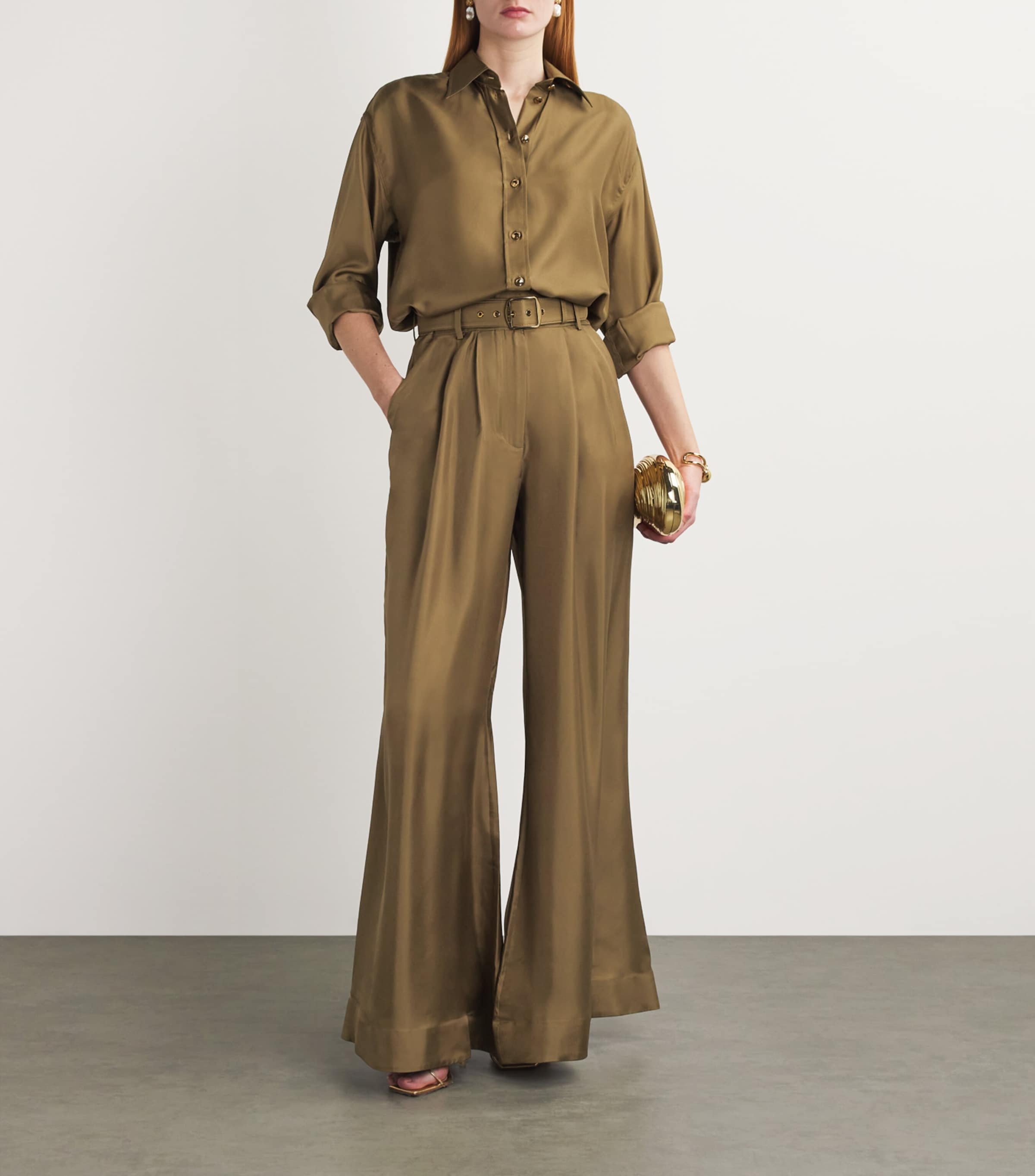Zimmermann Womens Silk Flared Crush Trousers Olvolive Image 2
