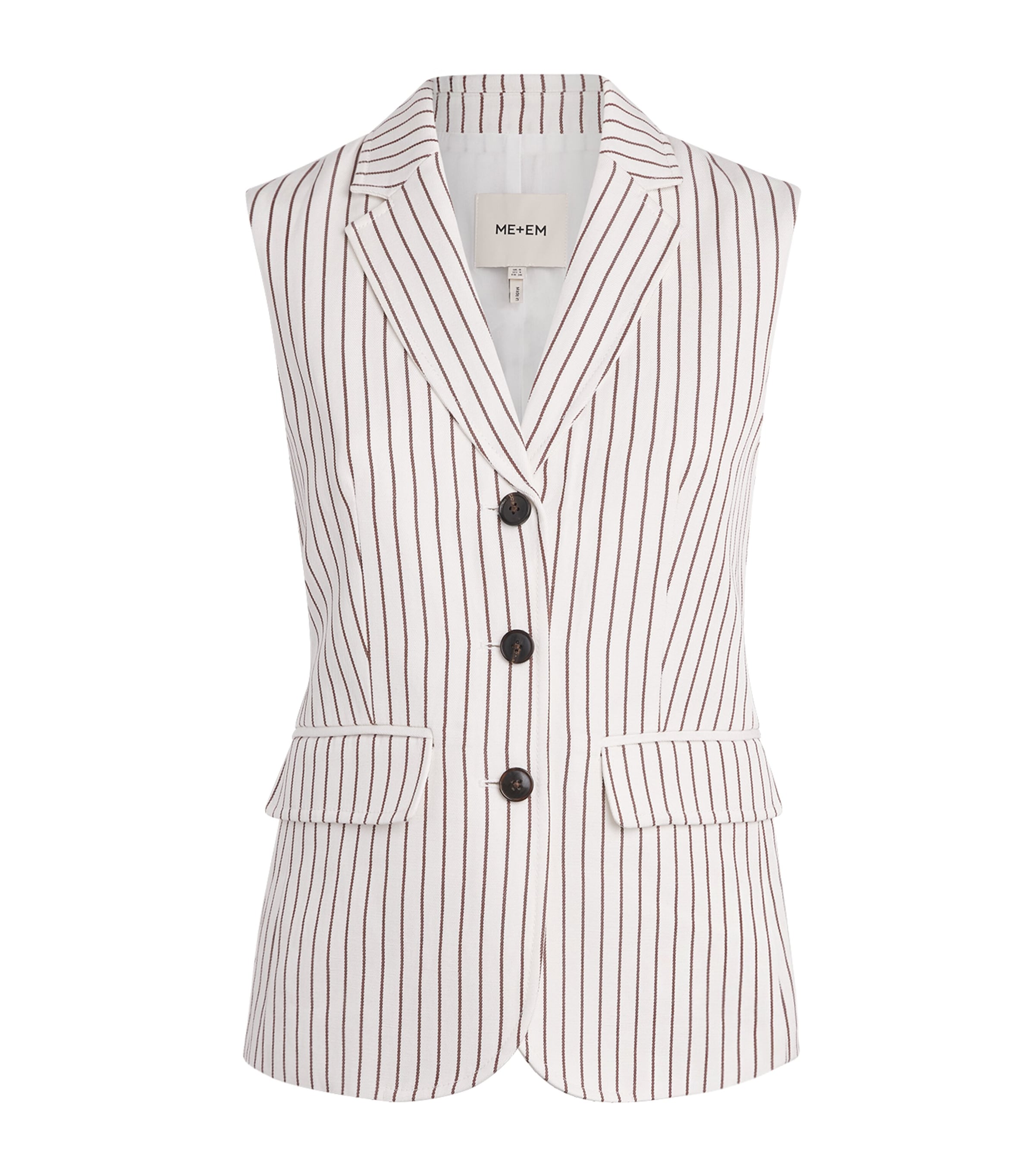 ME+EM Womens Stripe Sleeveless Blazer Ivory/cinnamon Brown Image 1
