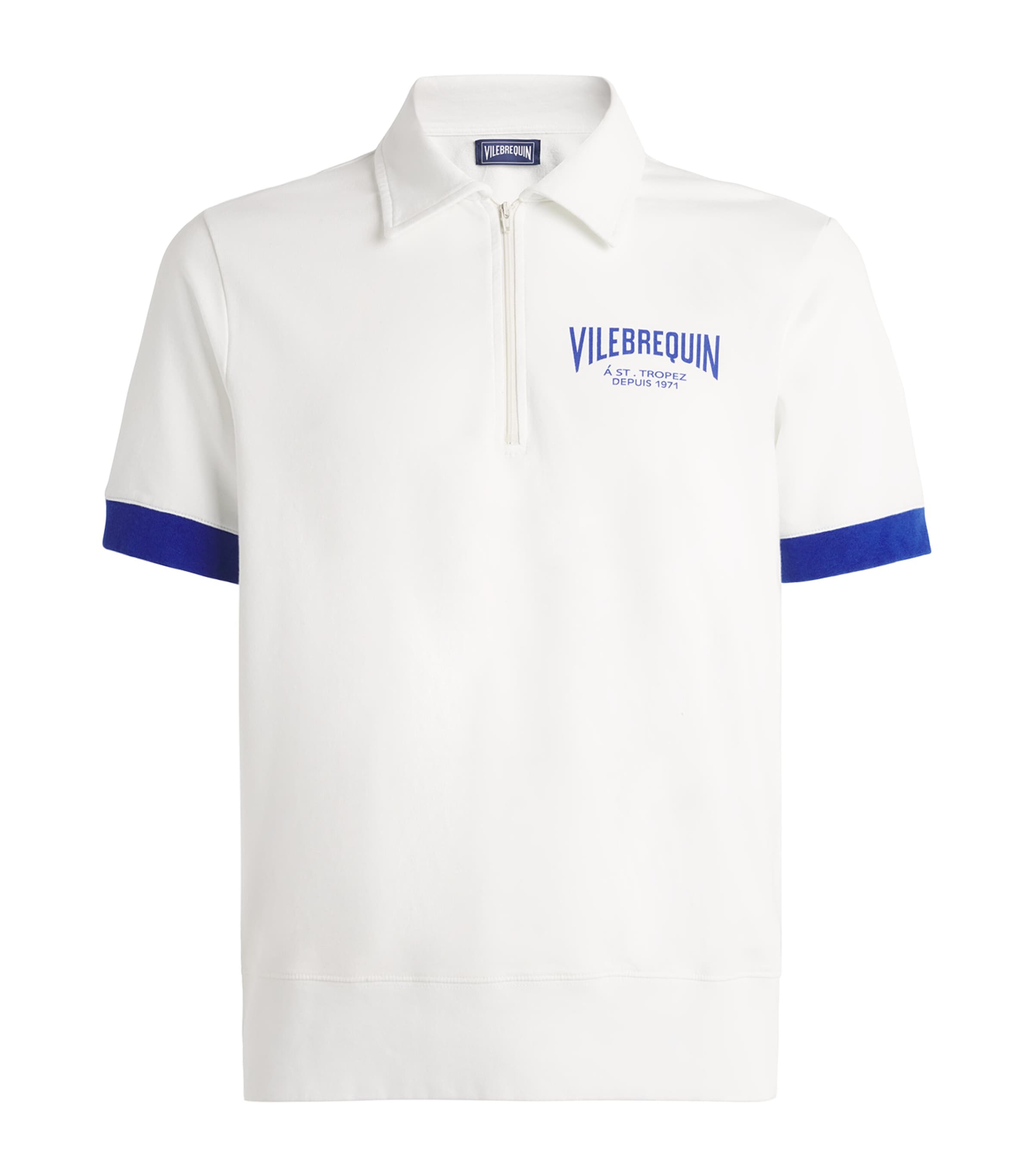 Cotton Zipped Polo Shirt 003-OFF-WHITE Image 1