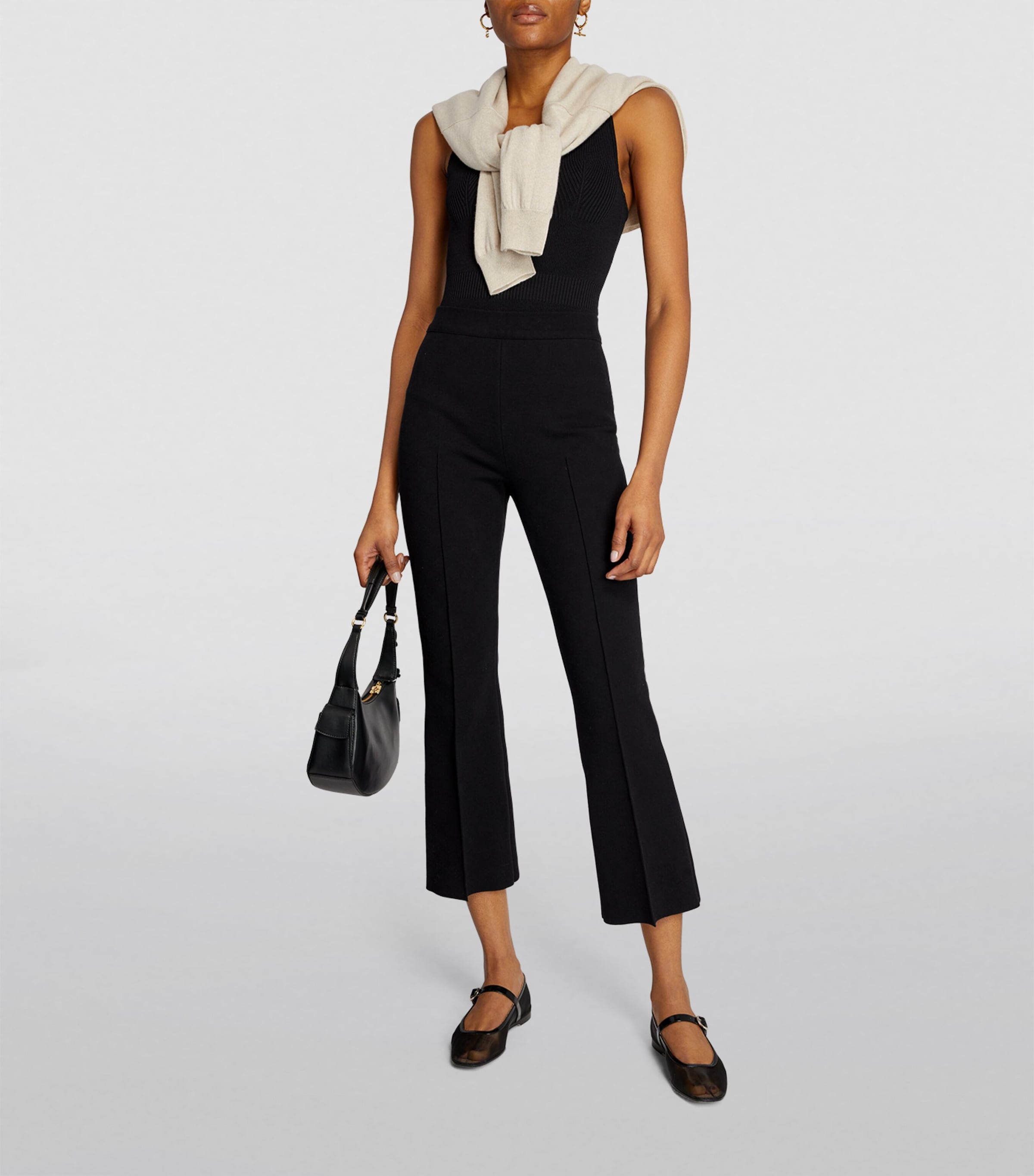 High Sport Womens Cropped Kick Flared Trousers Black Image 2