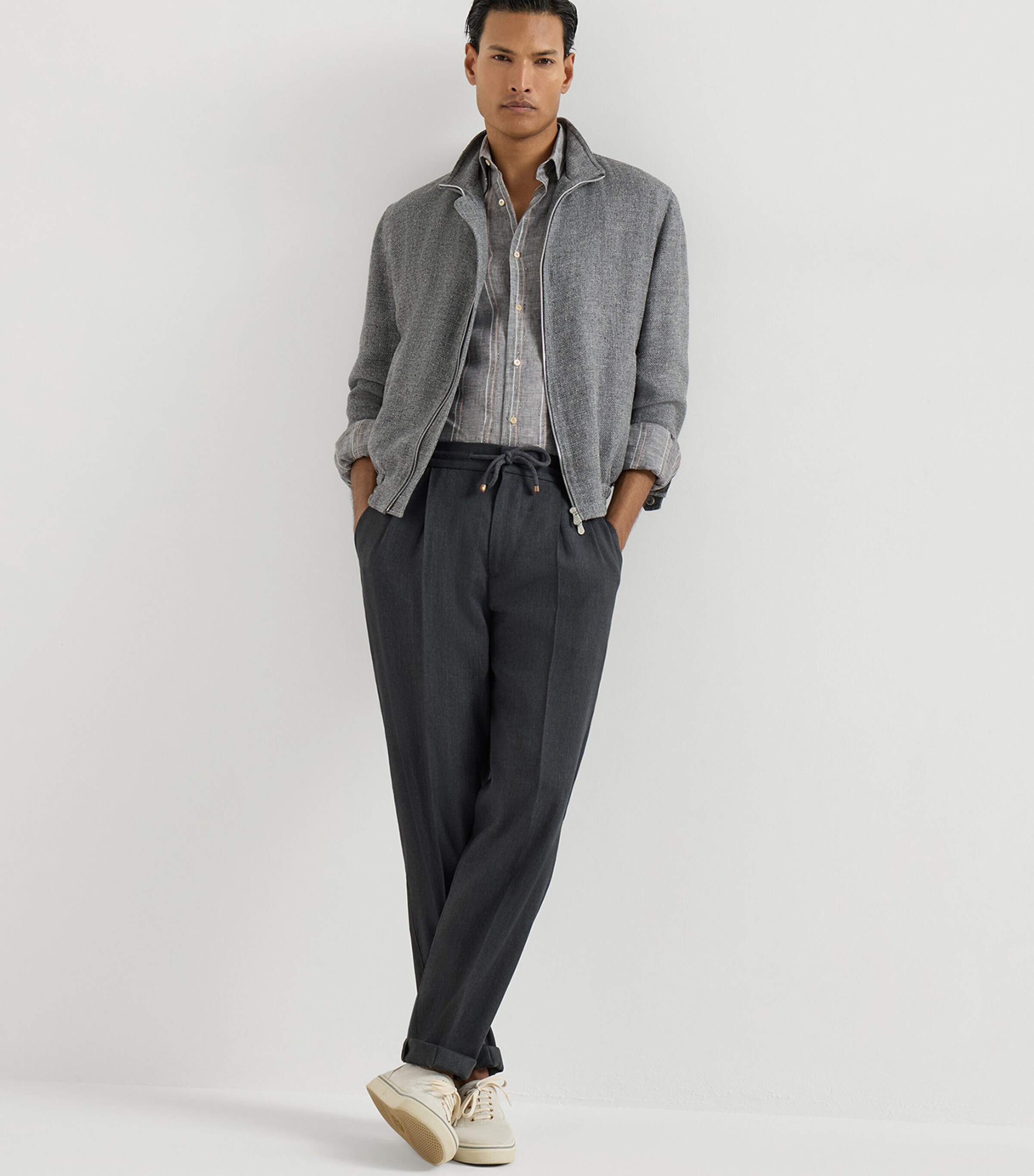 Brunello Cucinelli Mens Linen Stripe Shirt Image 5