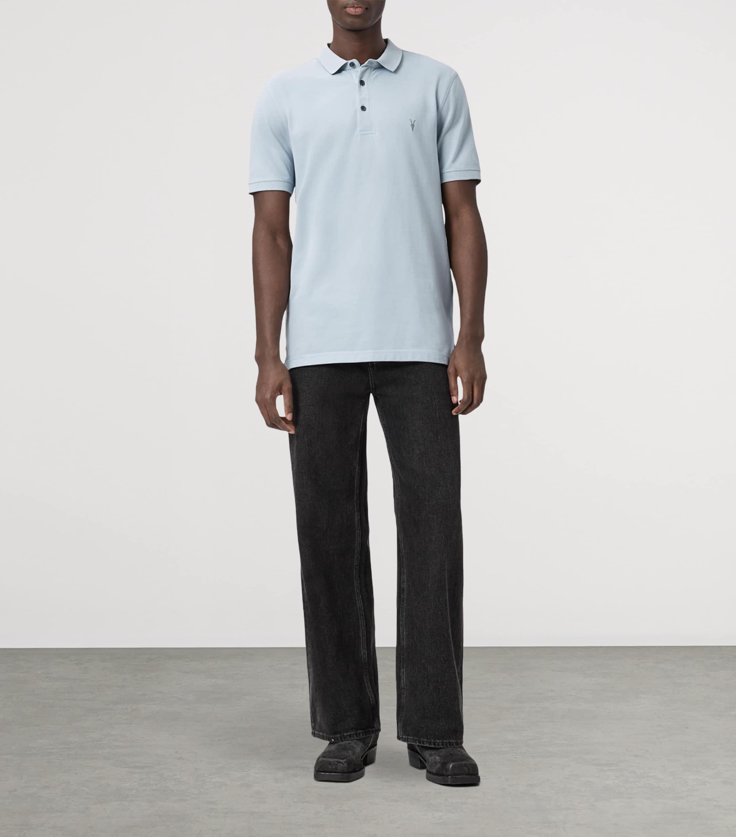 AllSaints Mens Organic Cotton Reform Polo Shirt Misty Blue Image 2