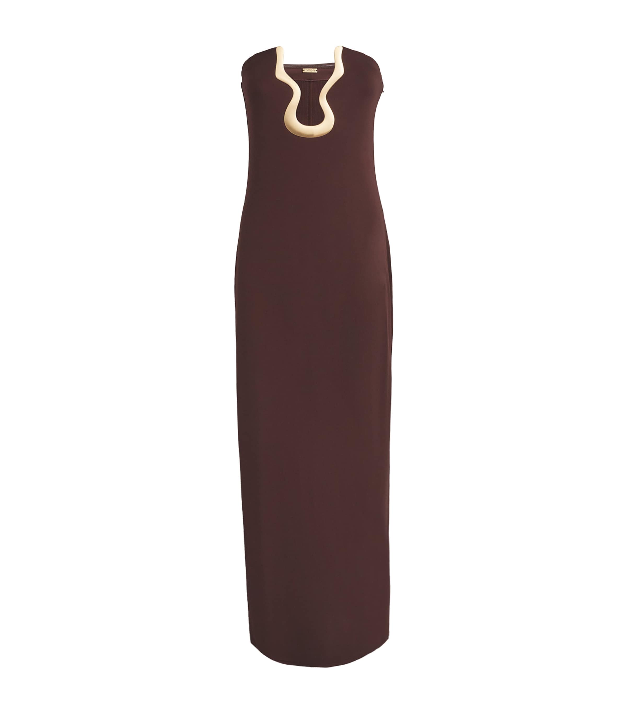 Cult Gaia Abril Strapless Embellished Stretch-crepe Maxi Dress In Brown