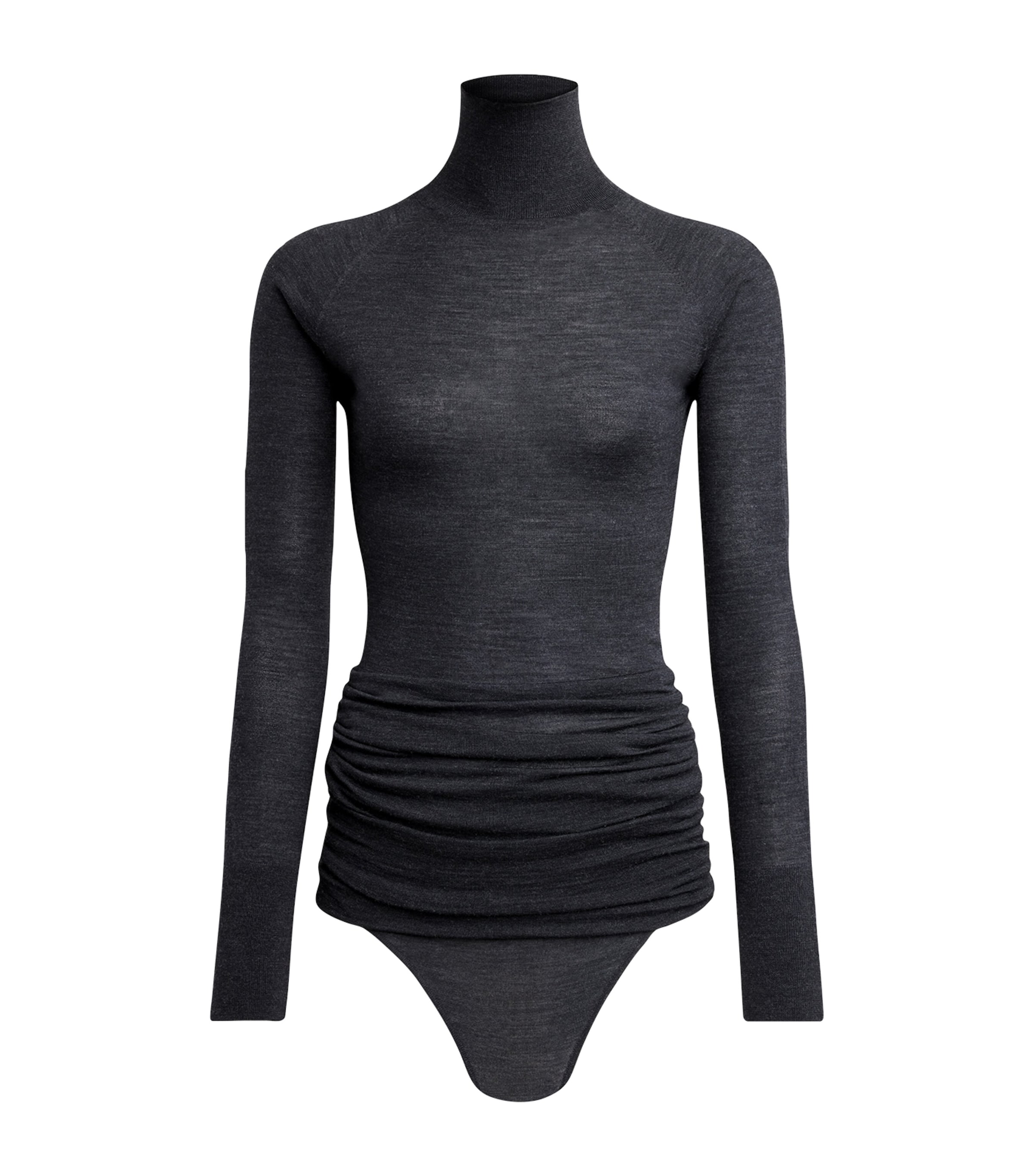 Shop Alaïa Wool Draped Bodysuit In Black