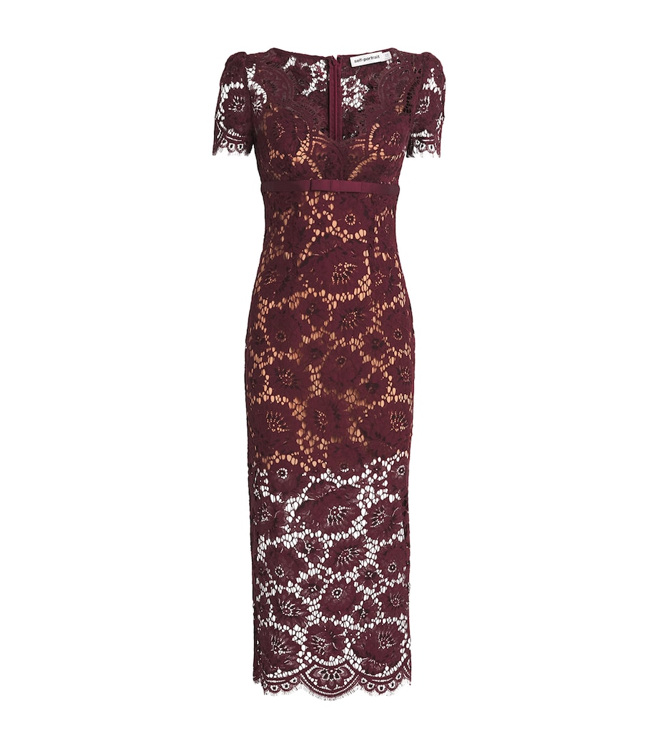 Guipure Lace V-Neck Midi Dress BURGUNDY Image 1
