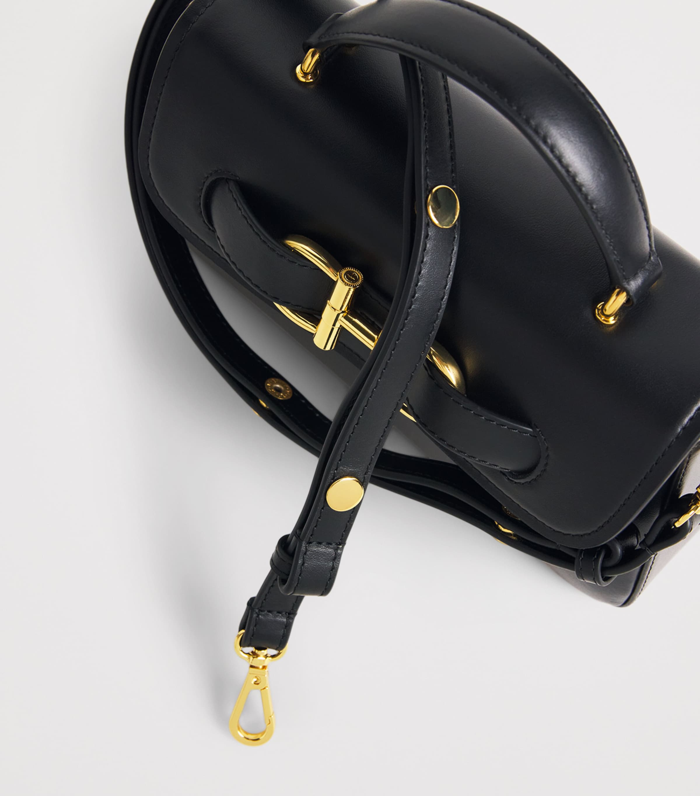 Harrods Leather Snaffle Top-Handle Bag Black Image 6