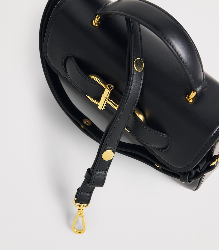 Harrods Leather Snaffle Top-Handle Bag Black Image 6