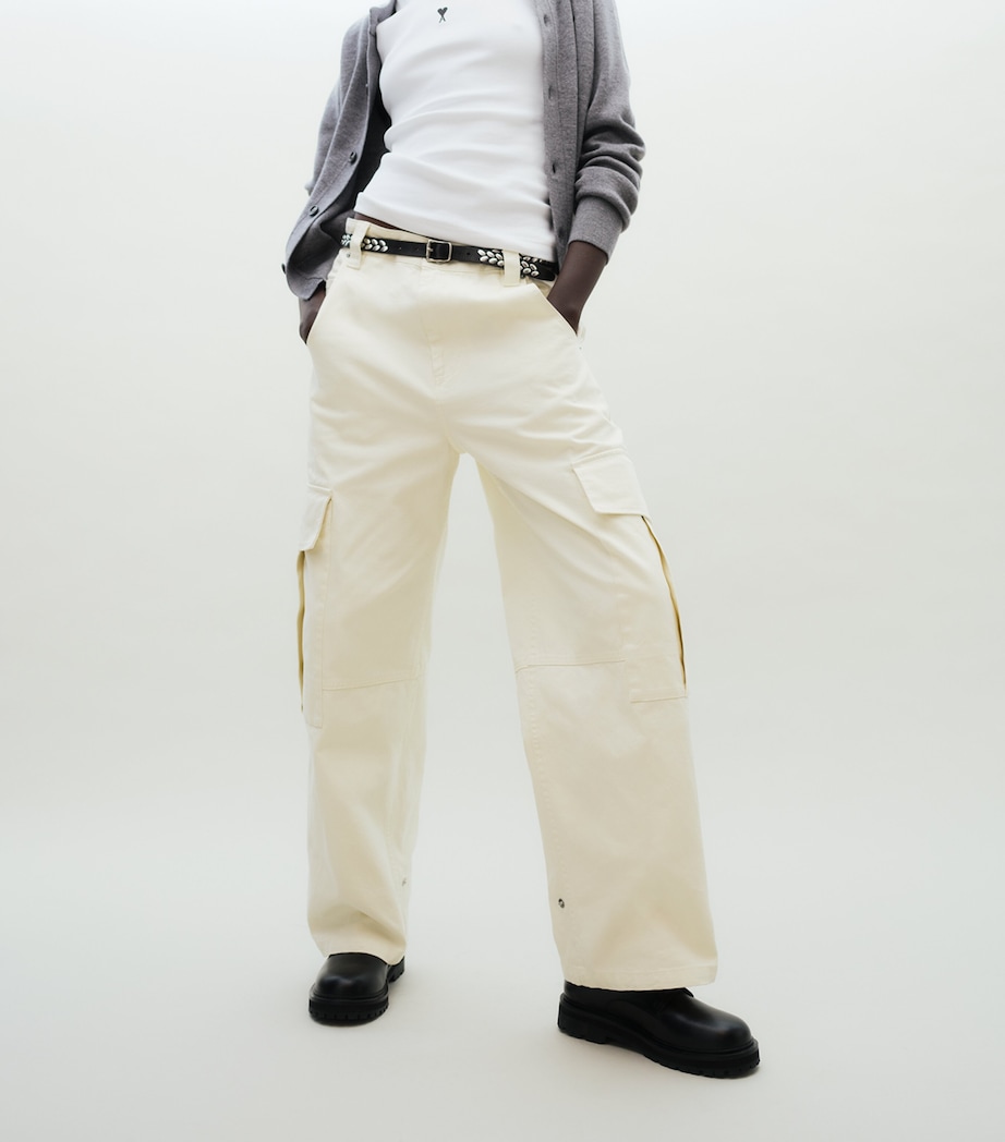 AMI Paris Womens Cotton Baggy Cargo Trousers Ivoire Image 2