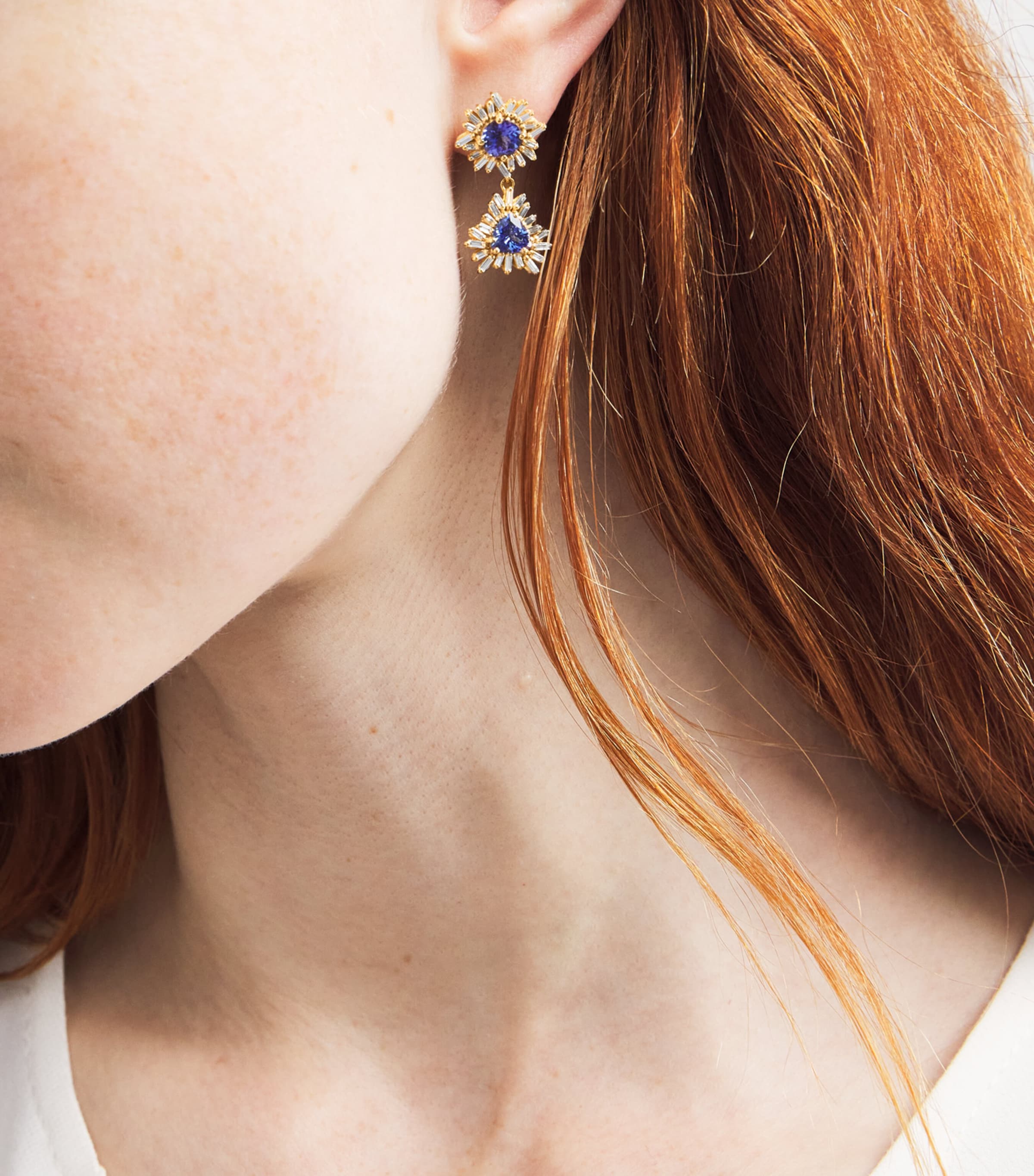 Suzanne Kalan Yellow Gold, Diamond and Blue Sapphire One of a Kind Drop Earrings Yg/bs Image 2