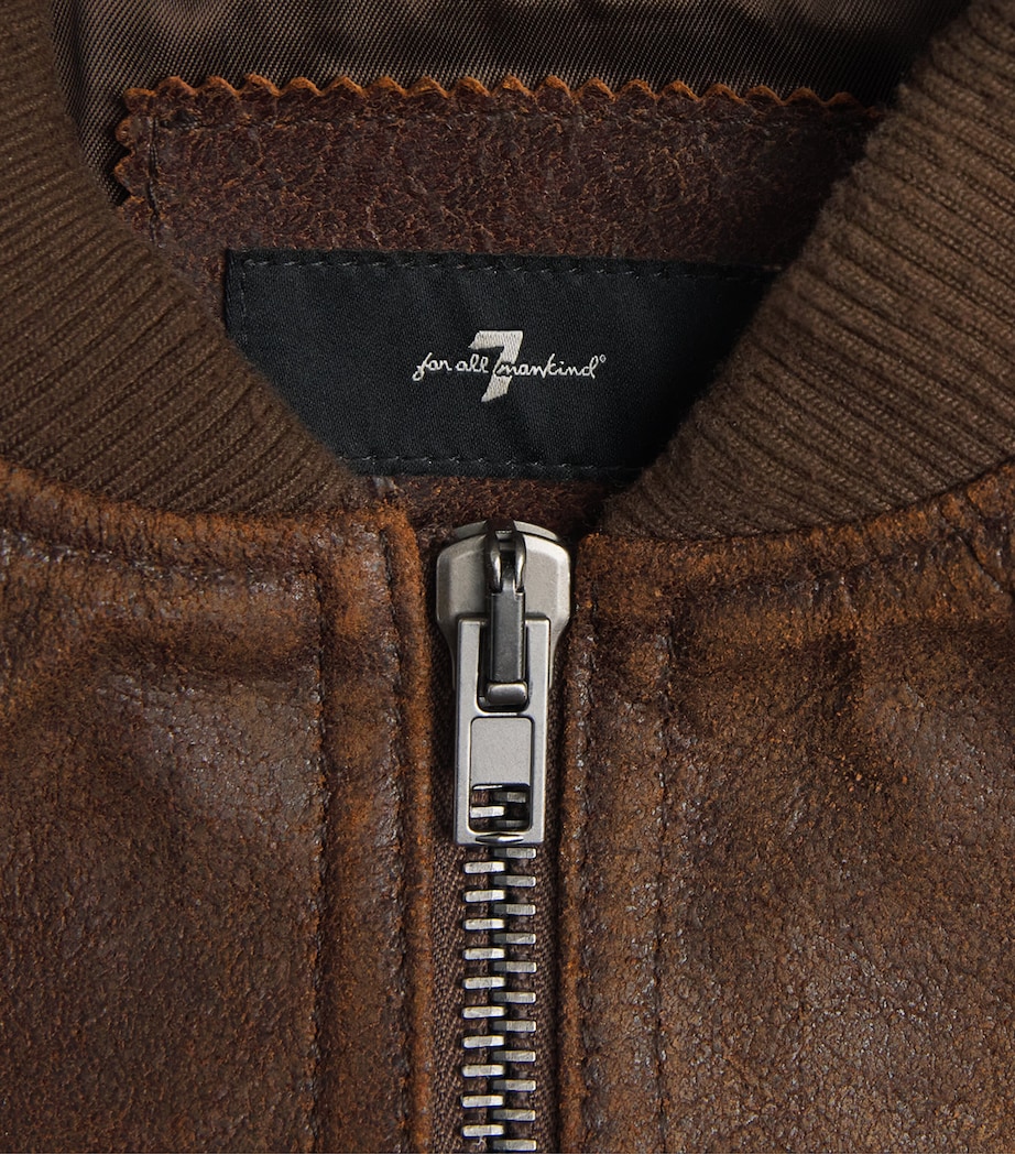 7 For All Mankind Mens Leather Bomber Jacket Brown Image 6