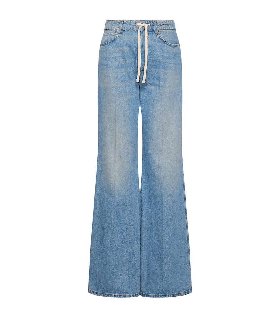 Marella Womens Drawstring High-Rise Wide-Leg Jeans Light Blue Image 1