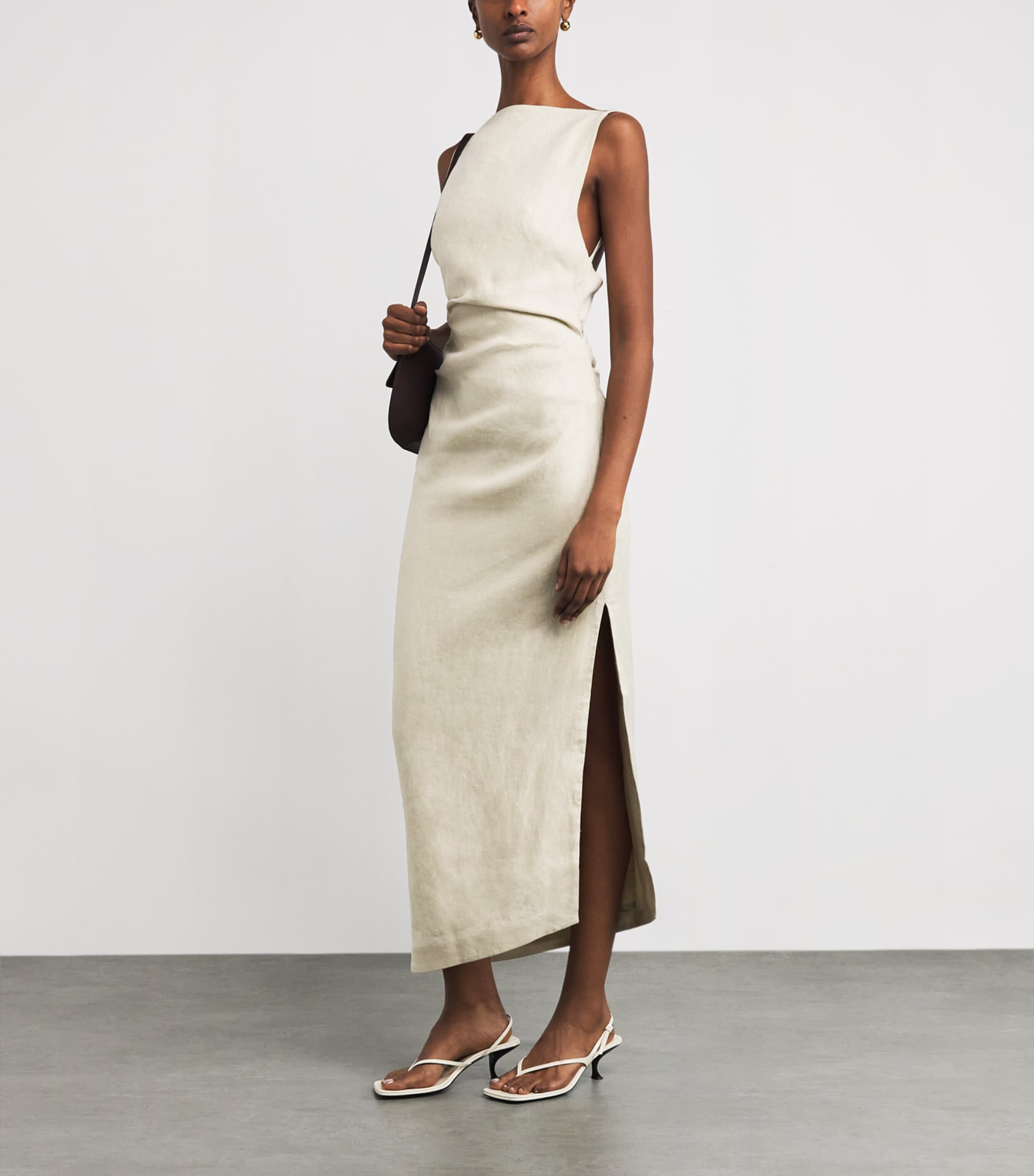 Linen Raquel Midi Dress WHEAT Image 2