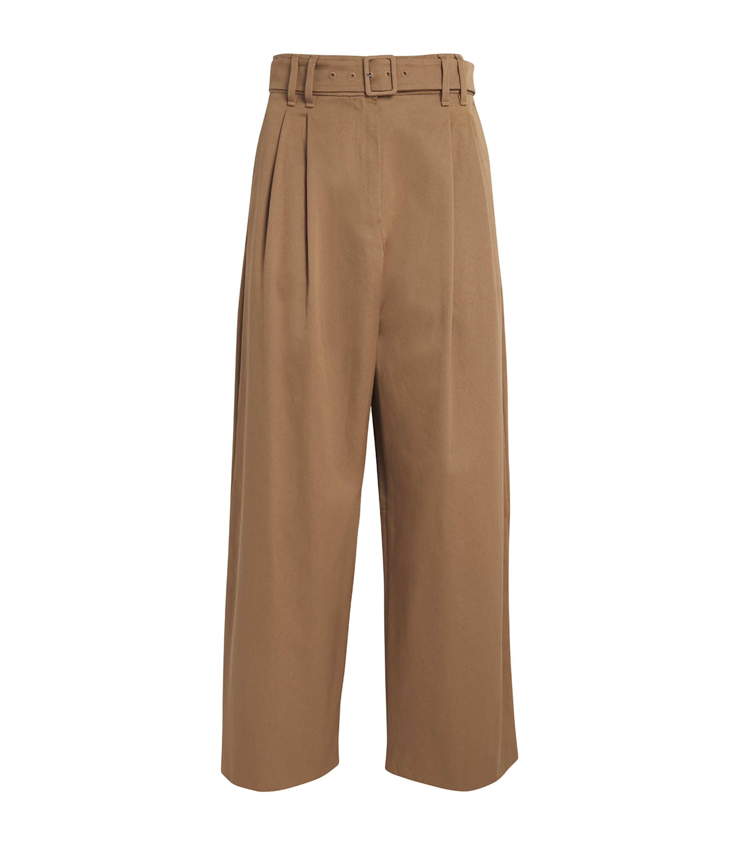 Shop Max Mara Cotton Pleated Wide-leg Trousers In Beige