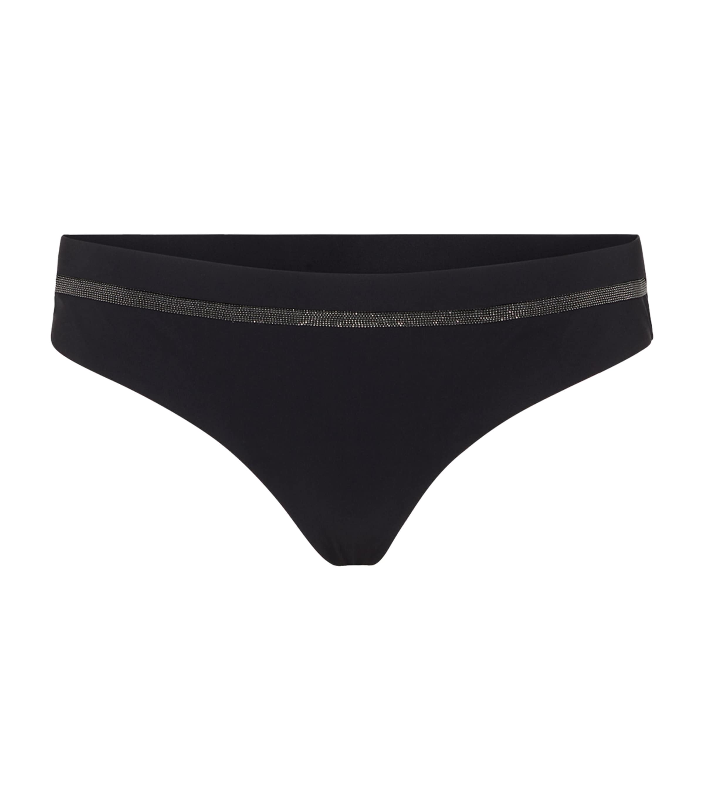 Brunello Cucinelli Techno Jersey Monili-trim Bikini Bottoms In Black